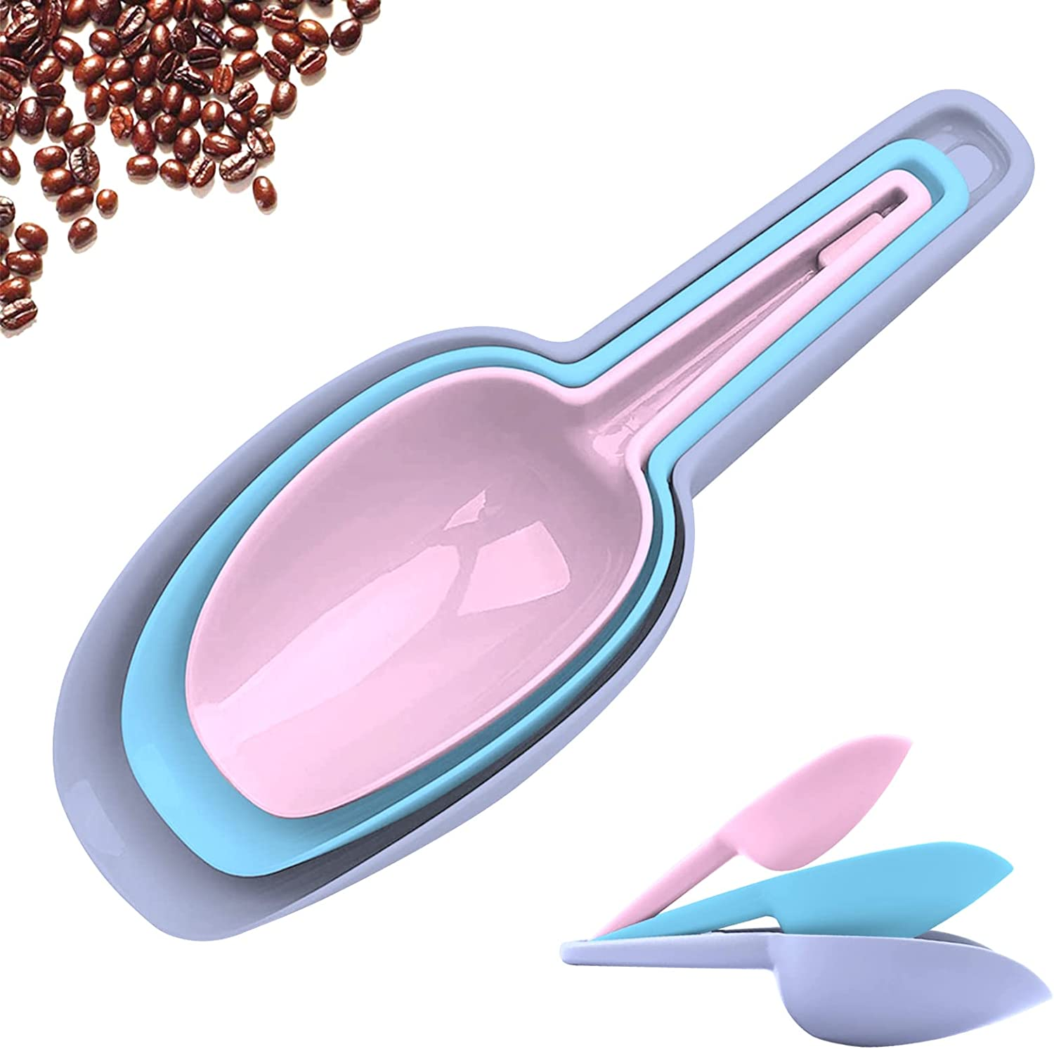 Ice Scoop Set of 3,Multi Purpose Plastic Kitchen Scoops Canisters,Ice Scooper for Freezer,Rice,Canisters,Flour,Dry Foods,Candy,Pop Corn,Coffee Beans and Pet Food