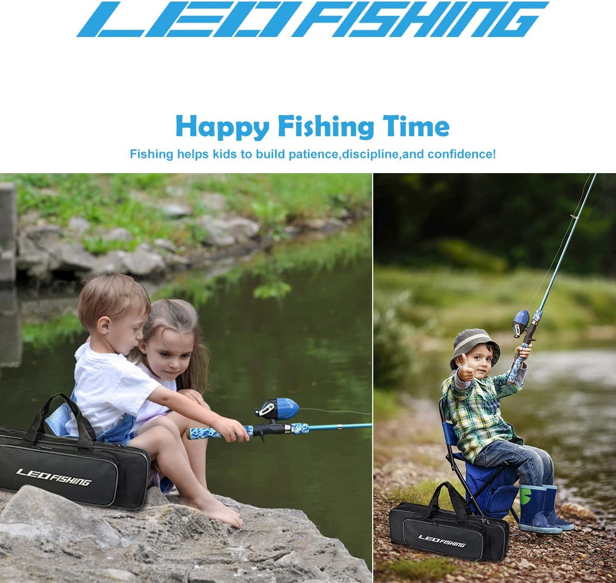 LEOFISHING Kids Fishing Pole Set with Full Starter Kits Portable Telescopic Fishing Rod and Spincast Reel with a Fishing Net and Bucket for Boys Girls and Youth image number 1