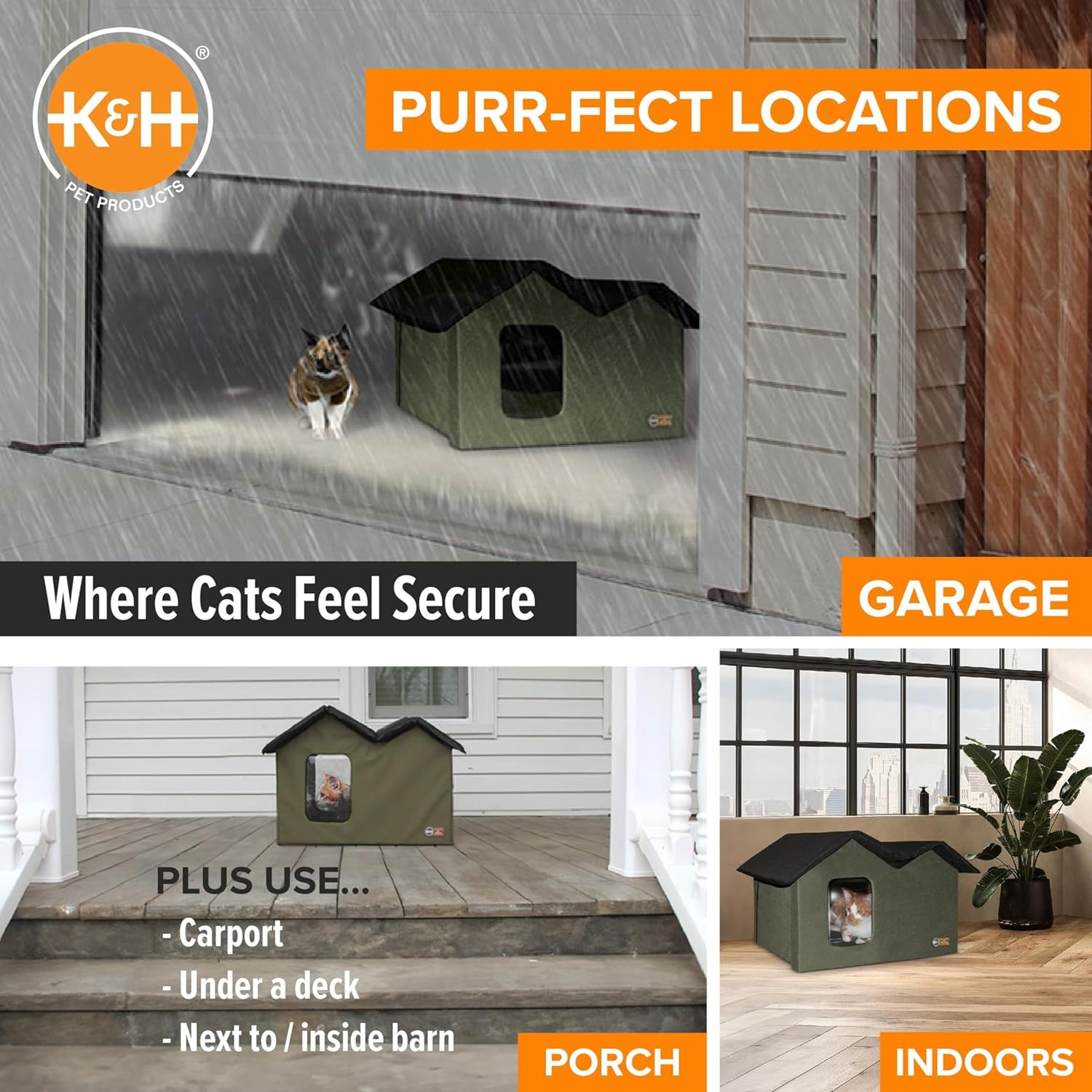 K&H Pet Products Outdoor Cat House Extra-Wide Unheated Olive 26.5 X 15.5 X 21.5 Inches