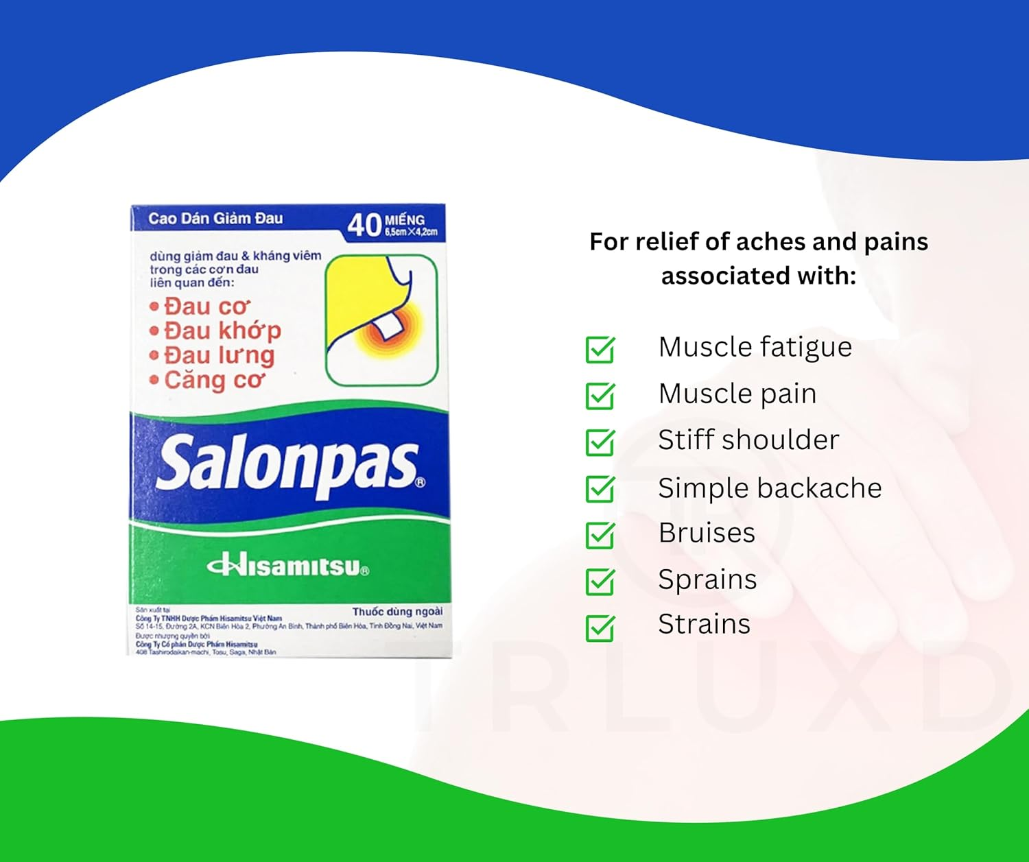 Hisamitsu Salonpas Heat Patch Herbal Menthol Self Adhesive Medical Plaster Pain Relief Patch for Sore Muscles (40 Patches)