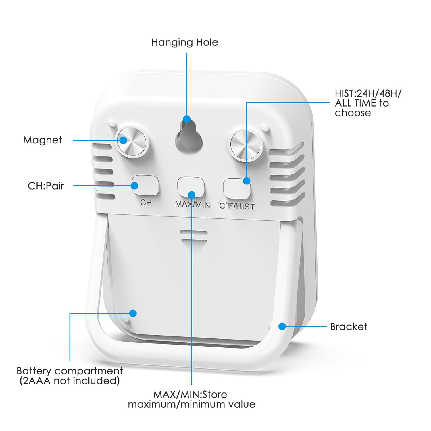 AMIR Newest Digital Hygrometer Indoor Outdoor Thermometer with LCD Backlight, Min/Max Records, Room Thermometer and Humidity Gauge with 328Ft/100M Range, ℃/℉ Switch for Home Garage Office image number 2