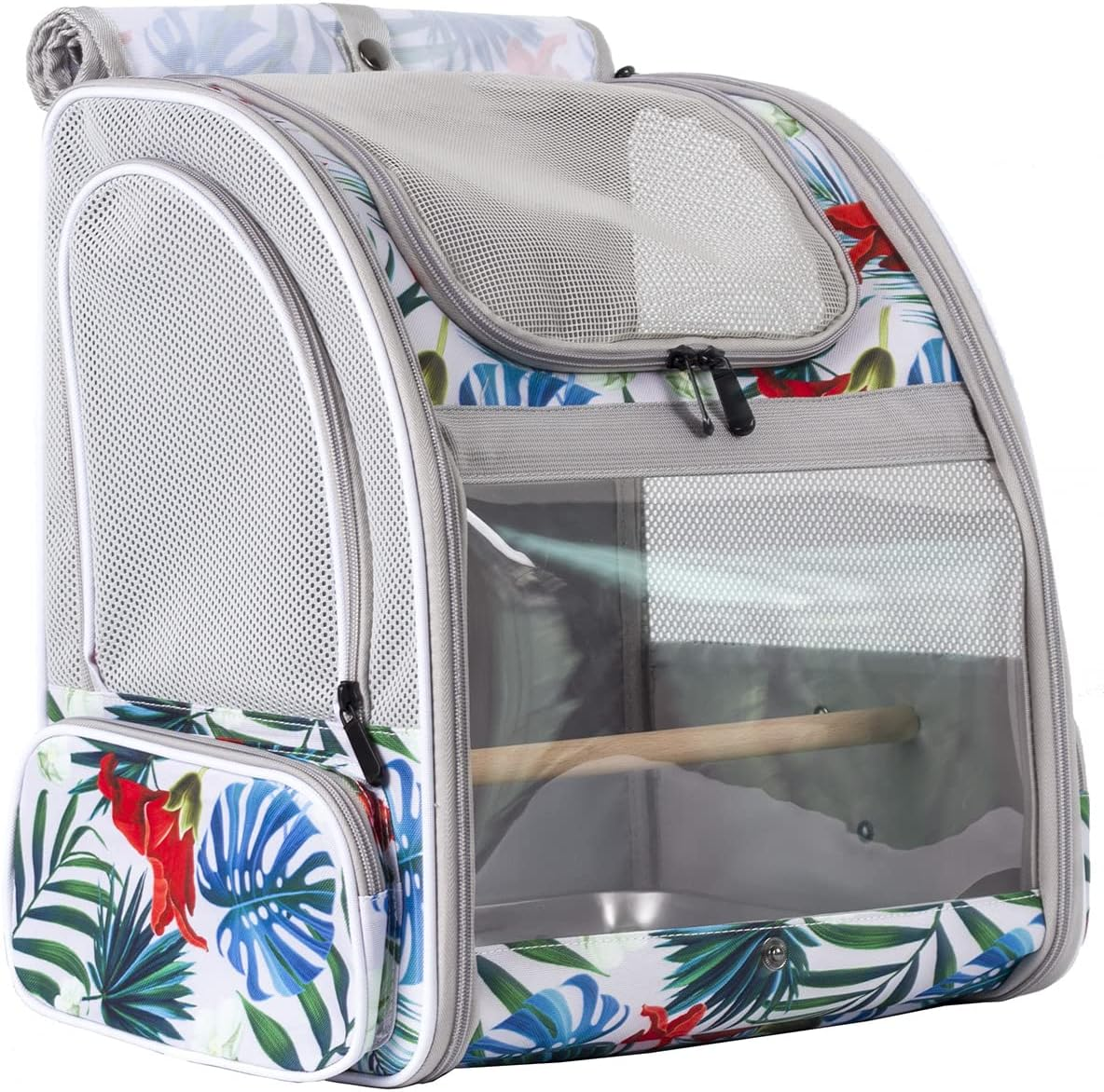 C&L Bird Carrier Backpack with Stand Perch, Bird Travel Backpack for Hiking, Airline Approved, Bird Treats and Toys (Grey, Bird Carrier Backpack) image number 7