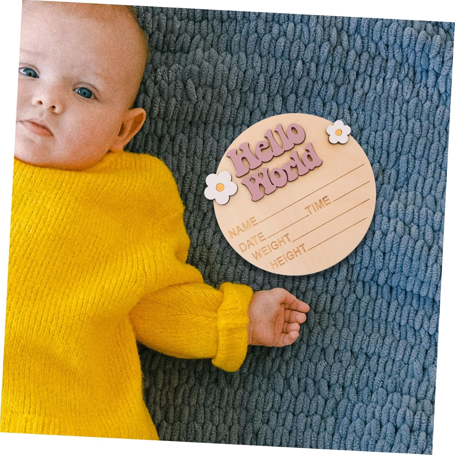 Generic Baby Announcement Sign Newborn Birth Announcement Sign for Nursery Decor Rustic Wood Material with Flower Decoration Photo Prop for Newborn Party Celebration - Multi image number 5