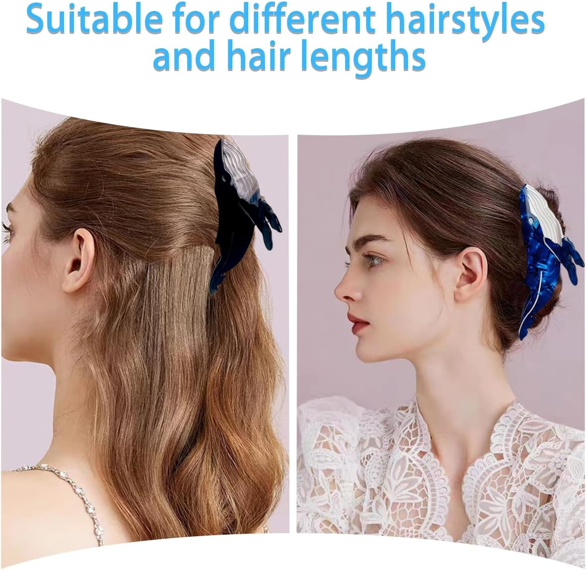 2 PCS Whale Hair Clips Whale Claw Clip Animal Shape Hair Jaw Clips Animal Acetate Cute Claw Clip Big Jaw Clips for Women Thick Hair Thin Hair image number 4