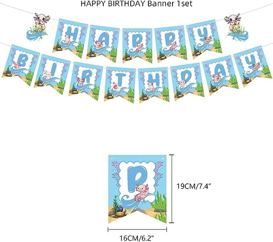 Cute Axolotl Birthday Party Supplies, Including Cake Caps, Cupcake Caps, Flags, Latex Balloons,It Is Very Suitable for Cute Axolotl Themed Birthday Party Supplies. image number 2