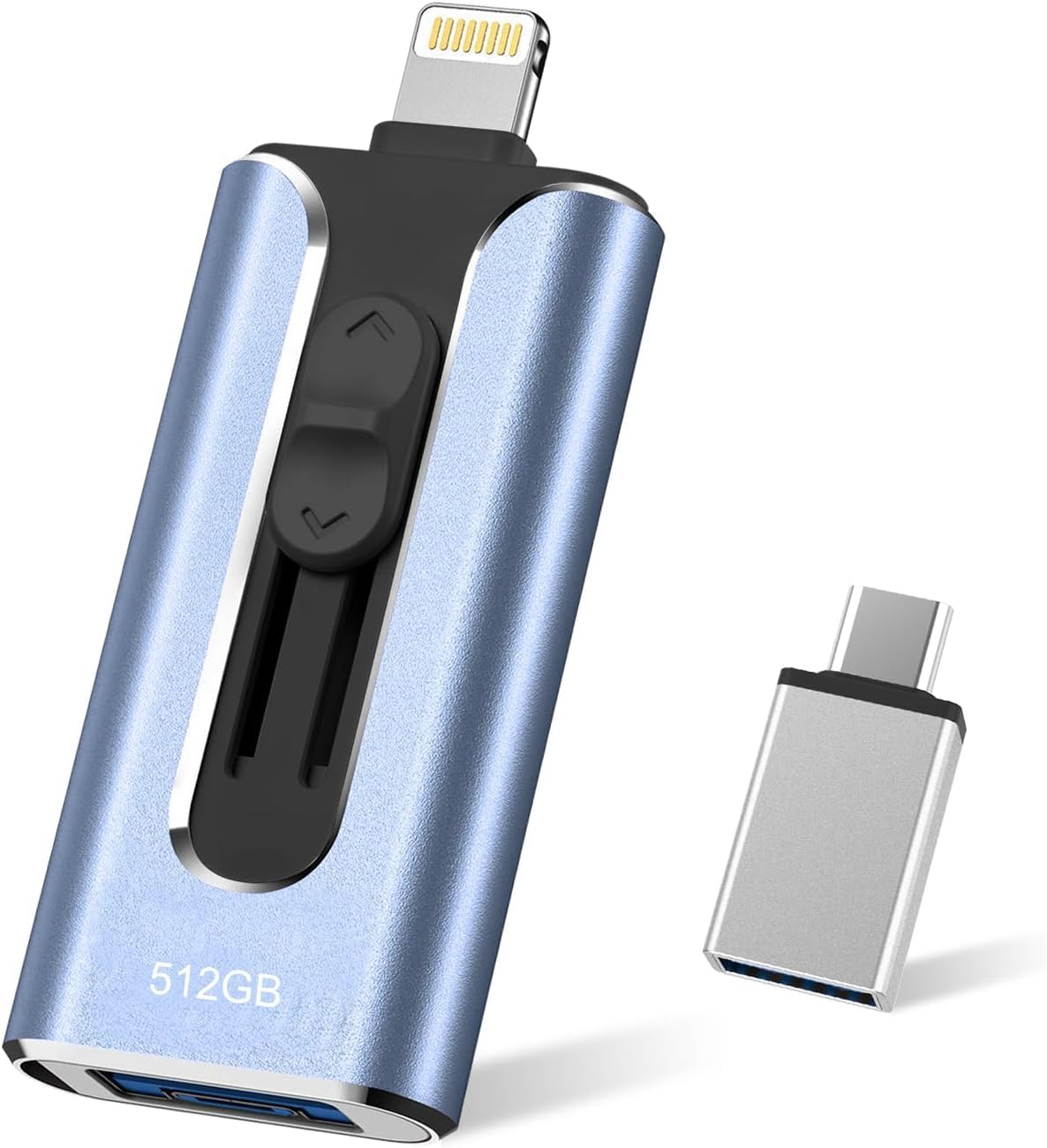 Phone Photo Stick,Mfi Certified Phone Flash Drive,4 in 1 512G USB Drive for Phone Ipad USB Stick,Phone Thumb Drive,Phone Photo Storage Phone Memory Stick for Phone/Pc/Ipad/More Devices(Blue