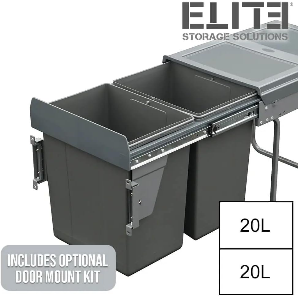 Domestique 40L Twin Slide Out Concealed Waste Bin with Soft Close - for a 400Mm Cabinet - Bottom Mounted - Includes Optional Door Bracket image number 4