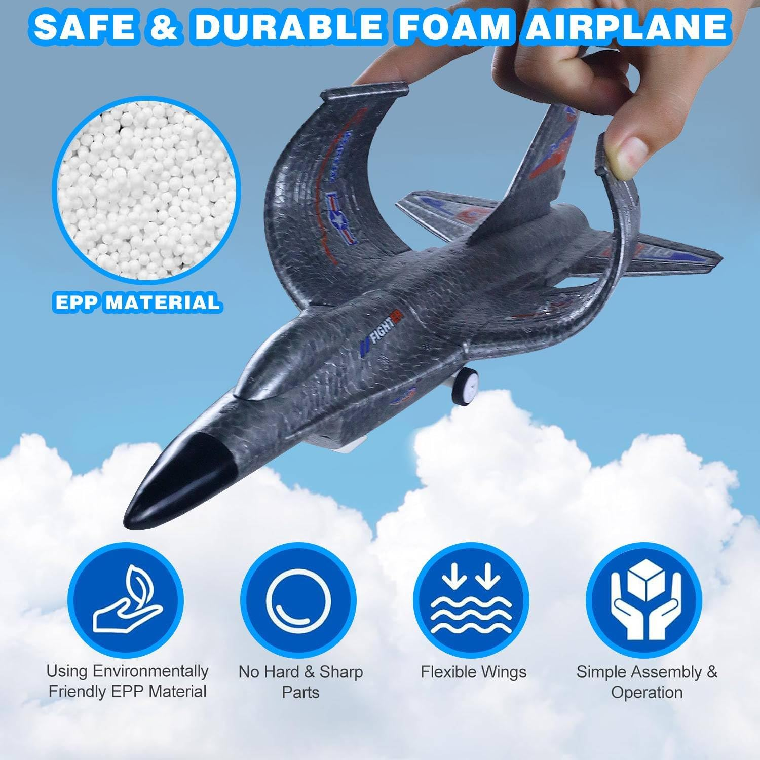 4 Pack Airplane Launcher Toy, Foam Throwing Glider Plane with Catapult Gun Game and Big 3Pcs 34CM F-16 Plane, Outdoor Sports Flying Gadget 3 4 5 6 7 8 9 10+ Years Old Boys Girls Xmas Birthday Gifts image number 6