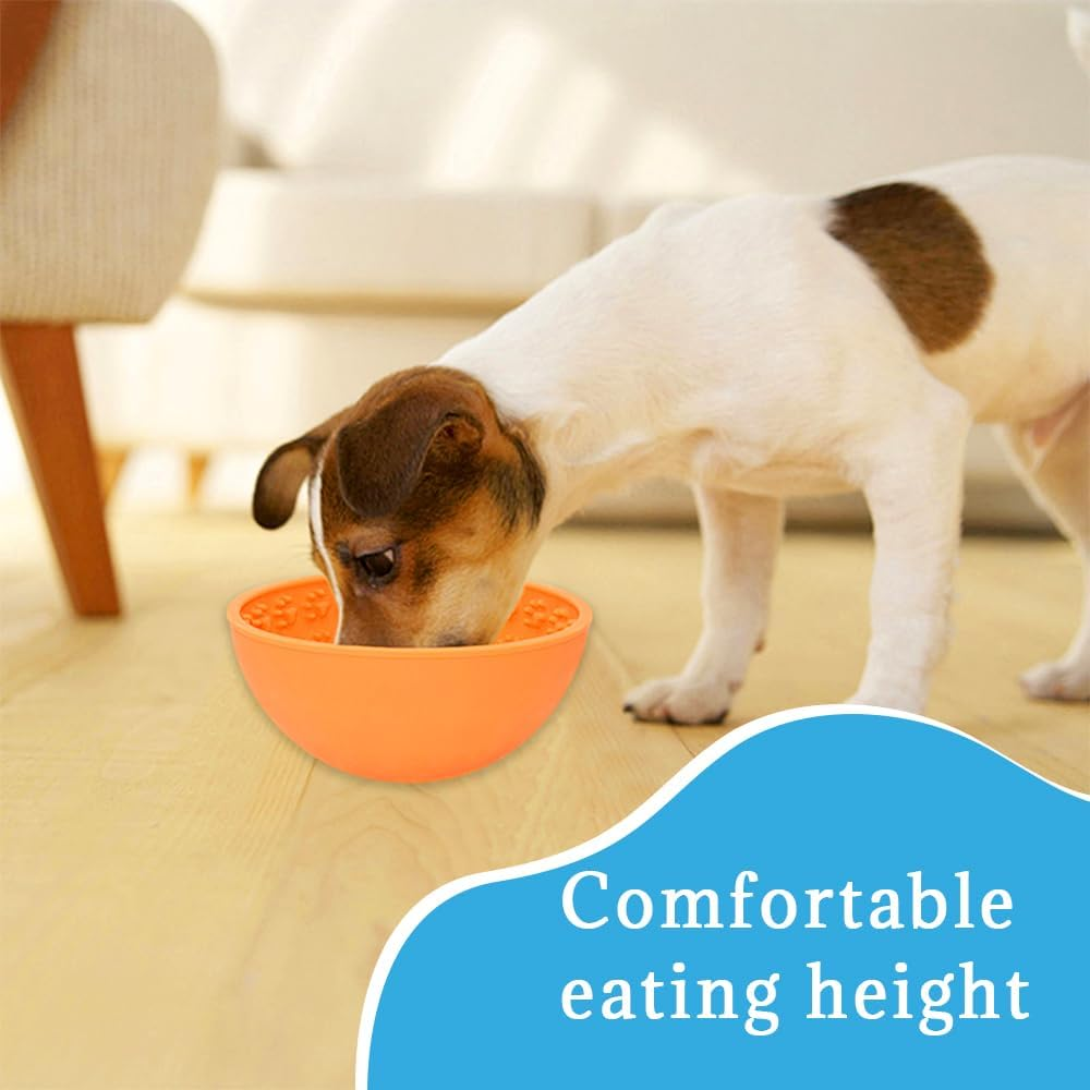 2 Pack Silicone Dog Licking Bowl, Pet Interactive Slow Feeding Bowl, Silicone Freezer Bowl for Oral Health, Choking Prevention, Anxiety Relief (Orange and Blue)