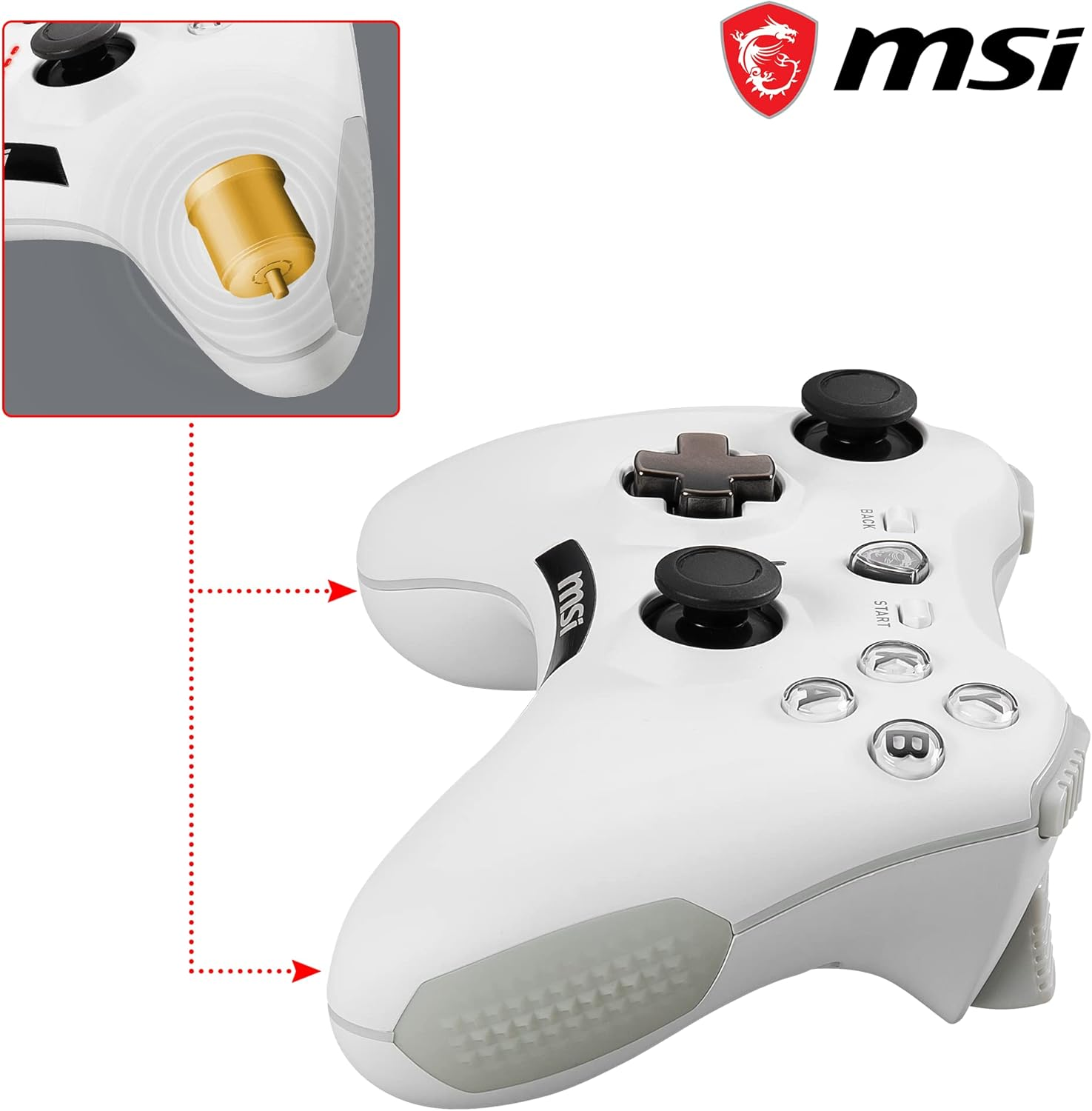 MSI FORCE GC20 V2 WHITE Wired PC Gamepad Controller - Interchangeable D-Pad Covers, Dual Vibration Motors, USB 2.0 - Wired image number 4