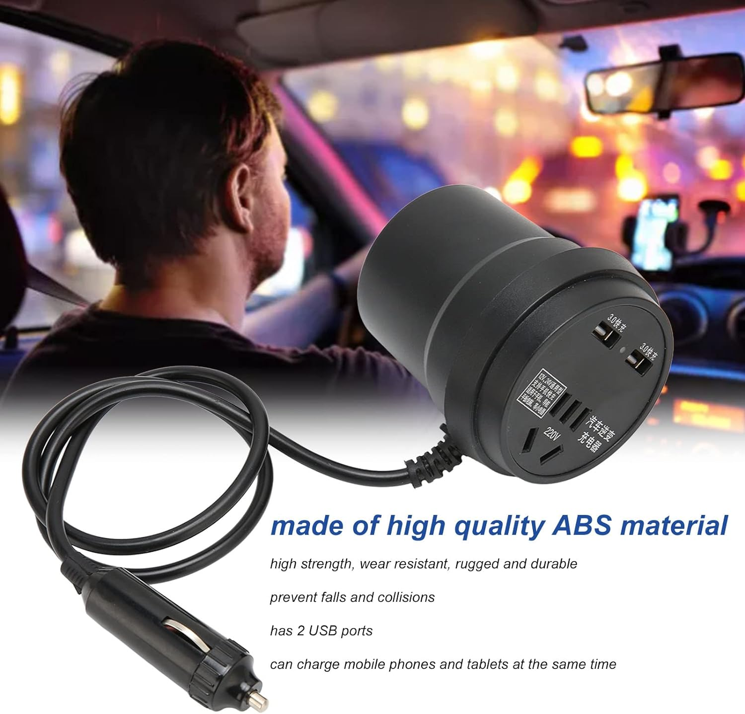 150W Car Power Inverter, DC 12-24V to AC - Converter 2 USB Port Power Supply Safe Charging for Laptop, Smartphone image number 3