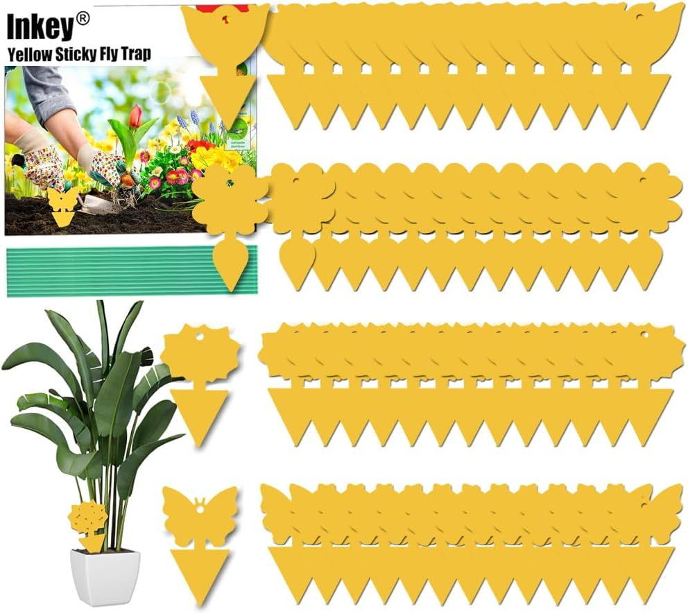 56 Pack Yellow Sticky Fly Traps Fungus Gnat Trap Killer Dual-Sided Yellow Fruit Fly Trap Insect Catcher for Houseplant Indoor and Outdoor Plants image number 2