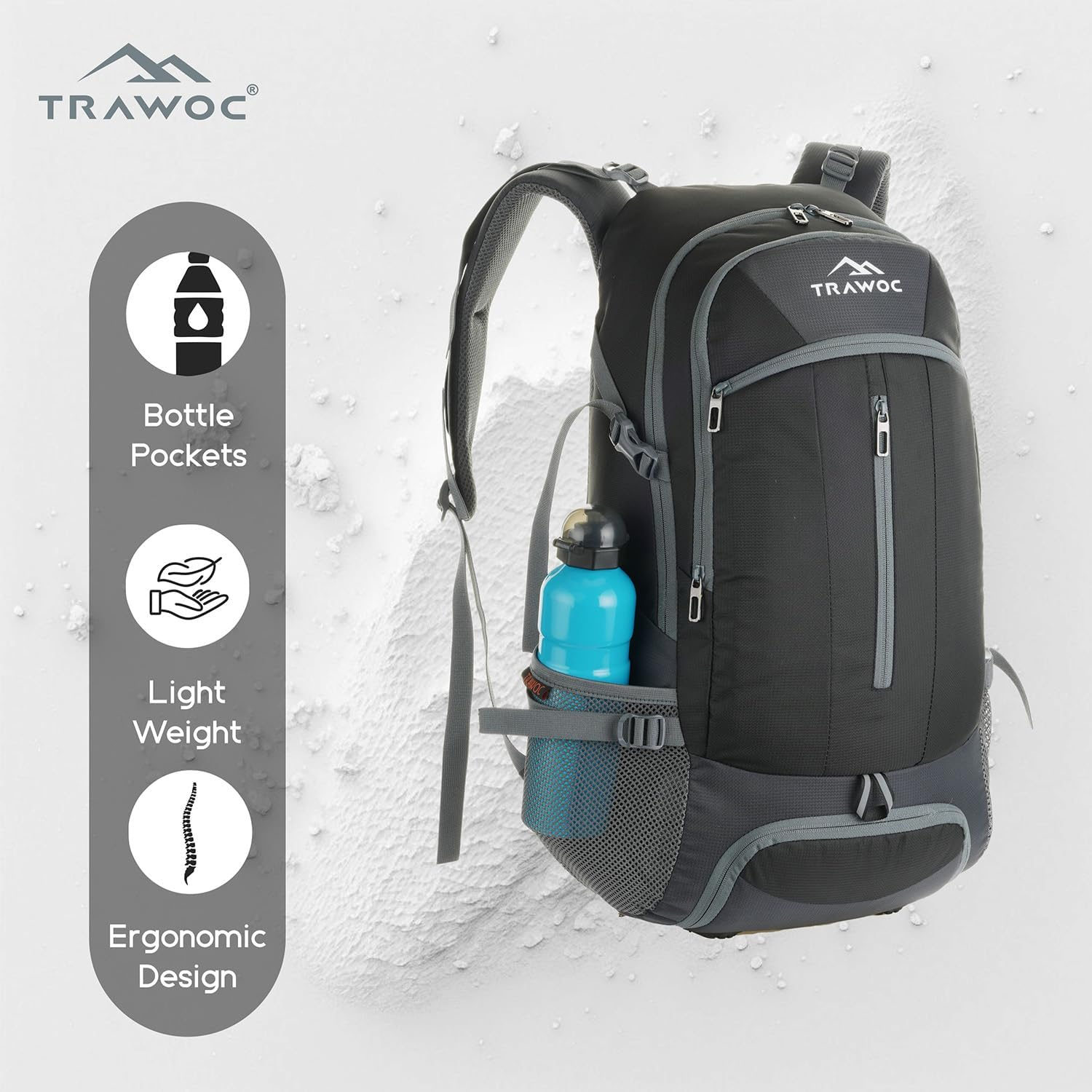 TRAWOC FALCON 40 L Travel Laptop Backpack for Men and Women, Casual Daypack with Rain Cover Hiking, Trekking, Travelling Bag image number 6