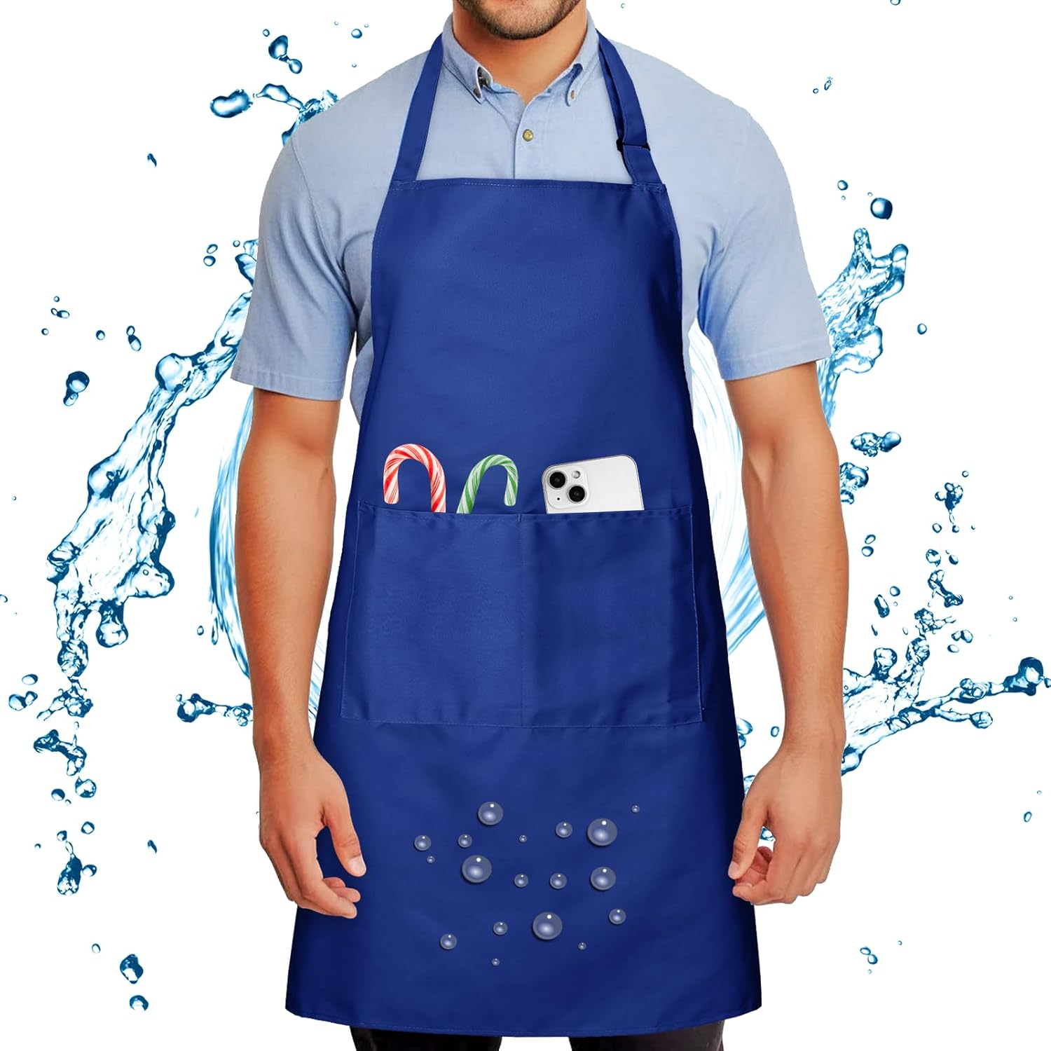 Chef Apron for Men and Women Wash Free Bib Apron with 2 Pockets Water & Oil Proof Adjustable Aprons Professional for Cooking Kitchen Gardening Painting BBQ