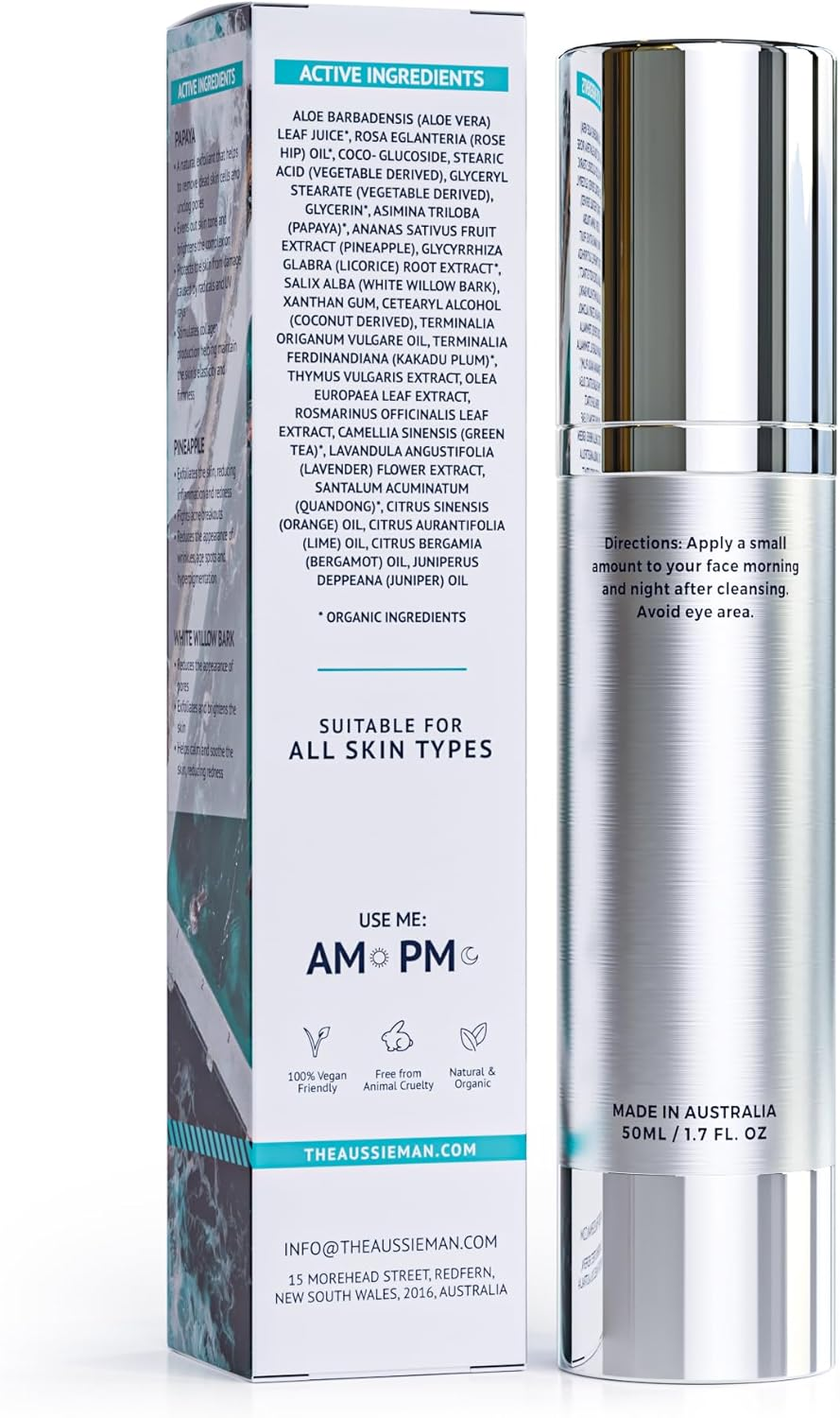 THE AUSSIE MAN - Daily Moisturiser, Fast-Absorbing, Dual-Action Moisturiser, Dissolves Dead Skin and Deeply Hydrates, 50ML image number 4