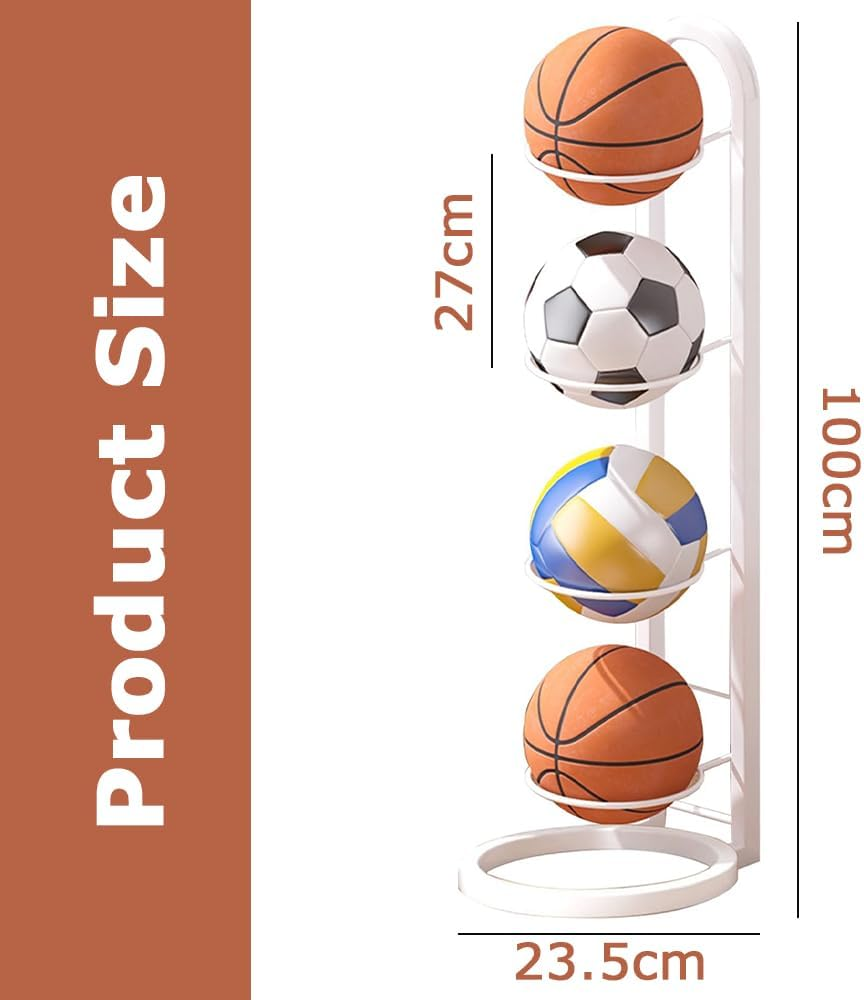 4-Tier Folding Soccer Ball Storage Rack Holder,Freestanding Garage Sports Equipment Organizer,Foldable Ball Storage Rack, inside Movable Vertical Display for Basketball,Soccer,Volleyball image number 1