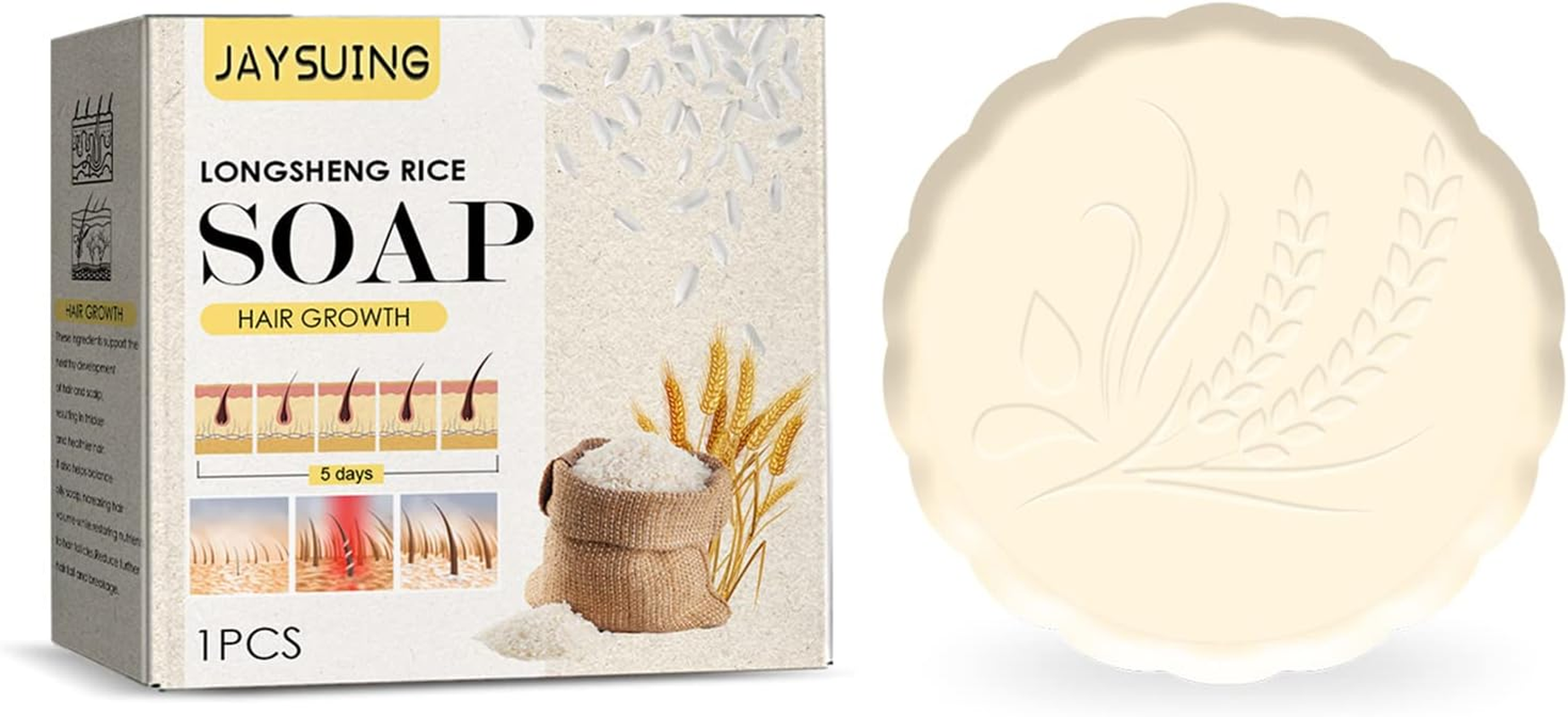 1Pc Hair Growth Rice Soap Shampoo Bar Nourish Hair Root Balance Oily Scalp Increase Hair Volume image number 2