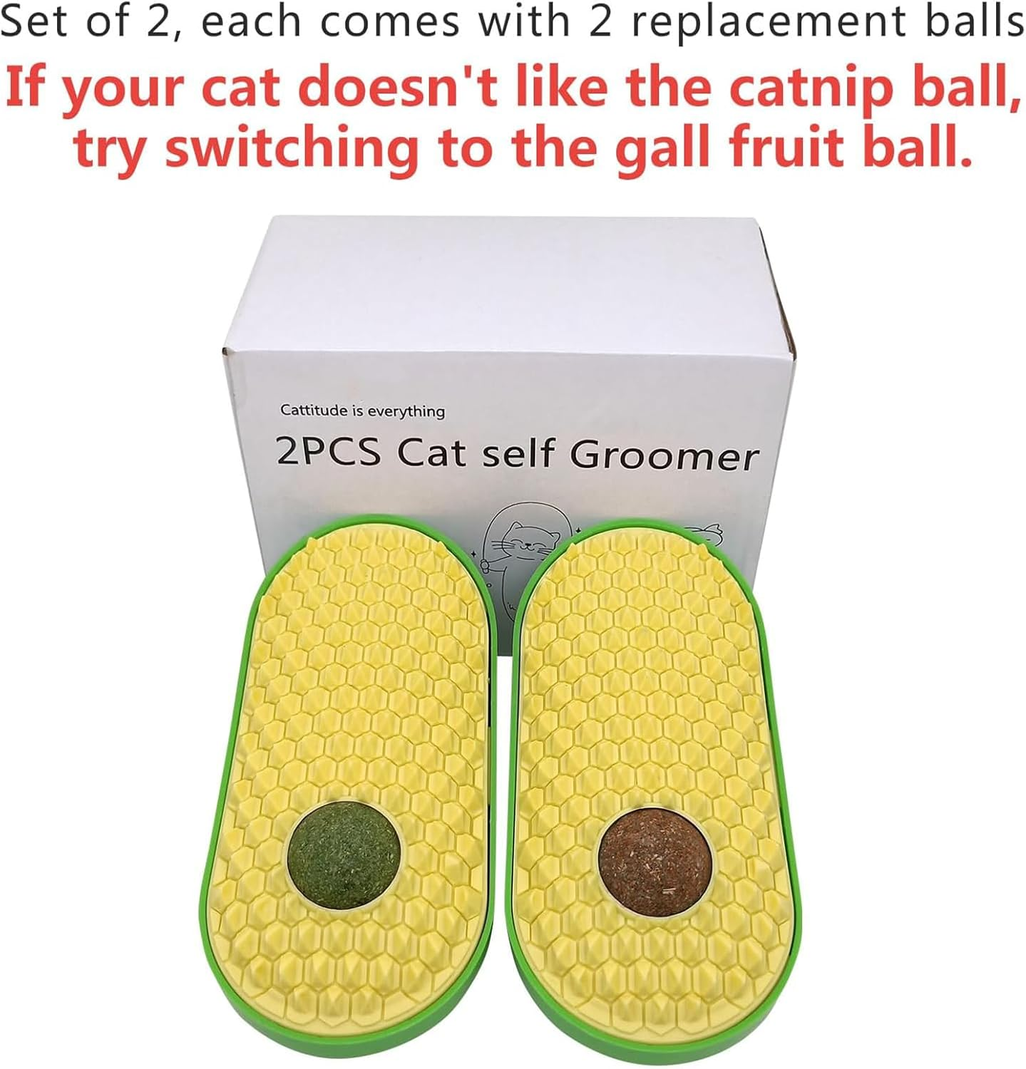 Catnip Wall Balls for Cats &ndash; Self-Care Scratcher and Licking Toy, Cat Face Massager and Toy for Wall Mounting，2-Pack image number 1
