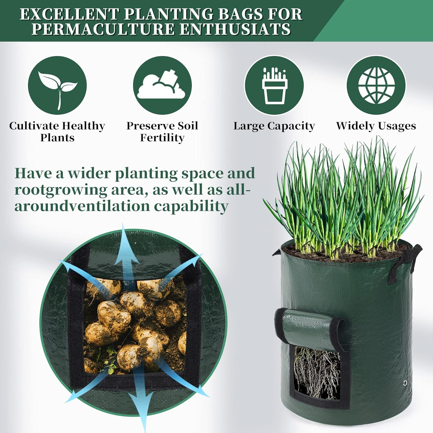 4 Pack 10 Gallon Potato Grow Bags Garden Planting Bags Potato Planter with Handles and Flap Aeration Heavy Duty for Growing Potatoes image number 2