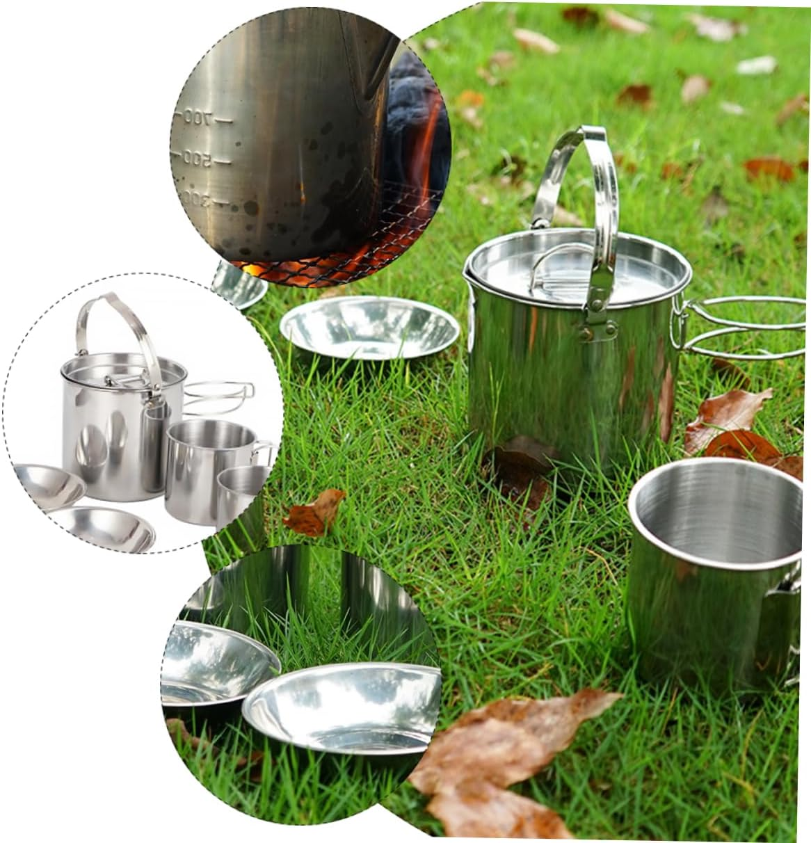 Outdoor Stainless Steel Kettle Cookware Camping Cooking Supplies Folding Bowl Cup Cutlery Lightweight Portable image number 2