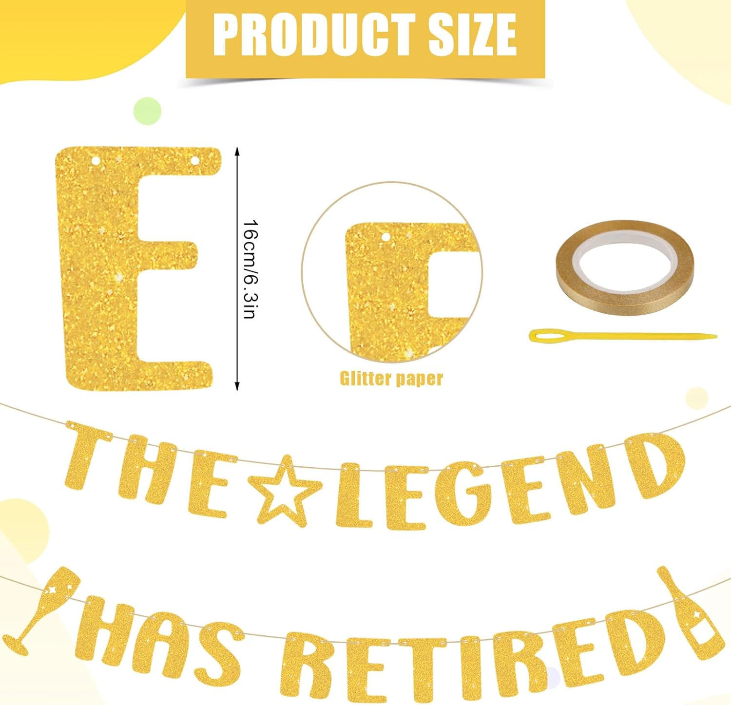 The Legend Has Retired Banner, Glitter Retirement Party Banner Retirement Garland Retirement Decorations Supplies Gifts for Men & Women (Golden) image number 5