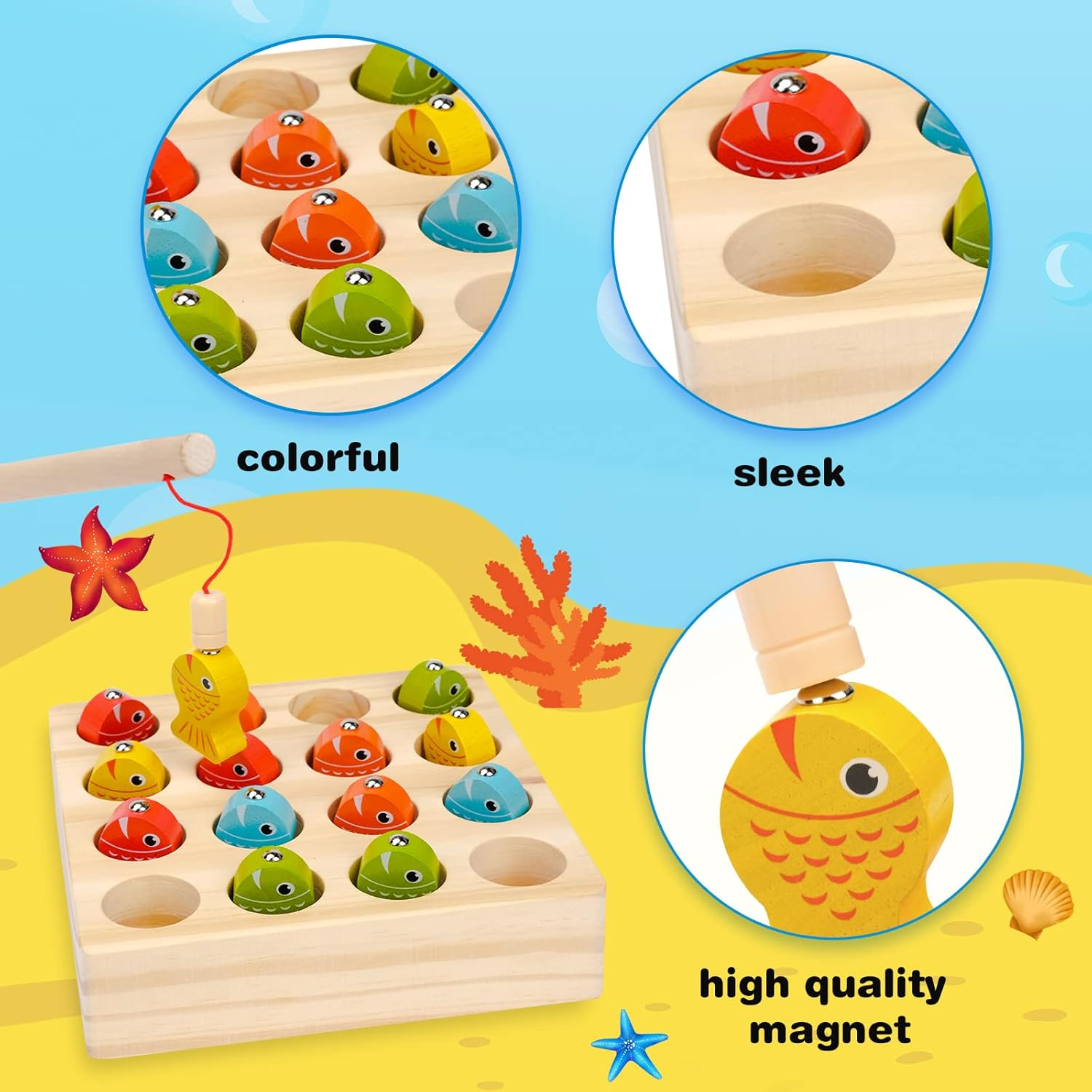 Montessori Toys for Toddlers Age 2-3-4, Learning & Education Toys for 3-4 Year Old Boy Kids Busy Board Games 2+ 3+ Year Old Girl Gifts Wooden Magnetic Fishing Game Birthday Presents Sorting Puzzle image number 5