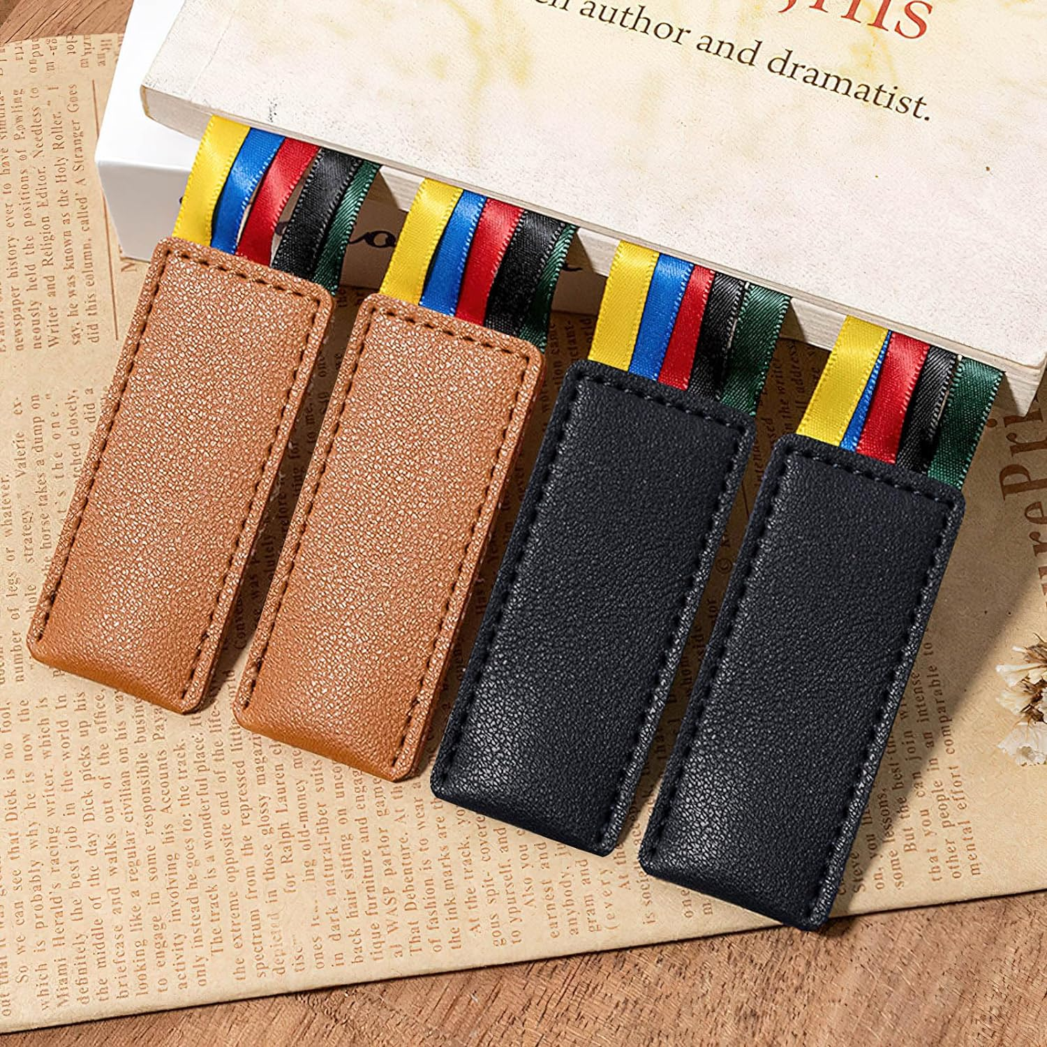 6 Pcs Multicolor Leather Ribbon Bookmark, Artificial Leather Bookmark with Colorful Ribbon for Bible Book Markers, Multi Page Marker Hold Clips into Book image number 6