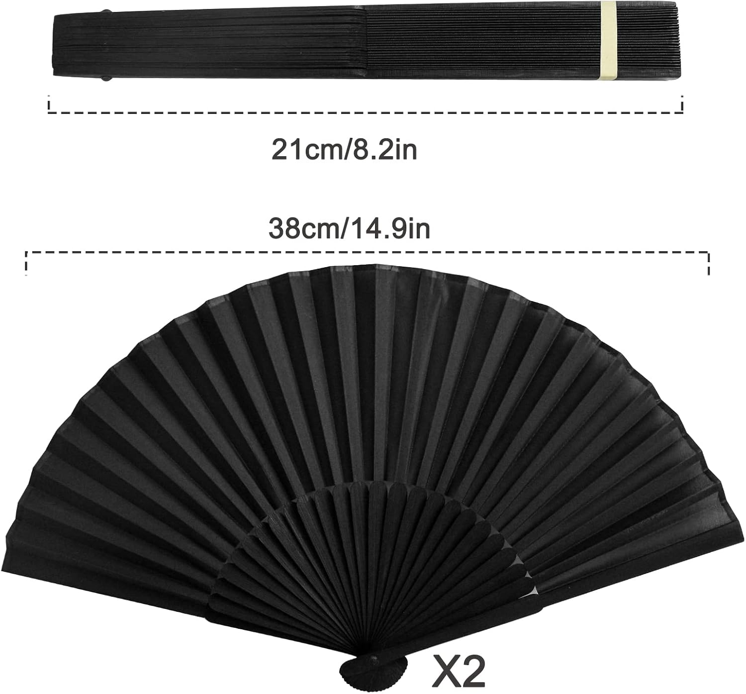 2 Pack Silk Folding Fans, Black Classic Handheld Fan 8.2In Small Hand Held Bamboo Fabric Chinese Vintage Hand Fans with Case for Dance, Performance, Wedding, Cosplay, Decorations, Party Favor, Gift image number 6