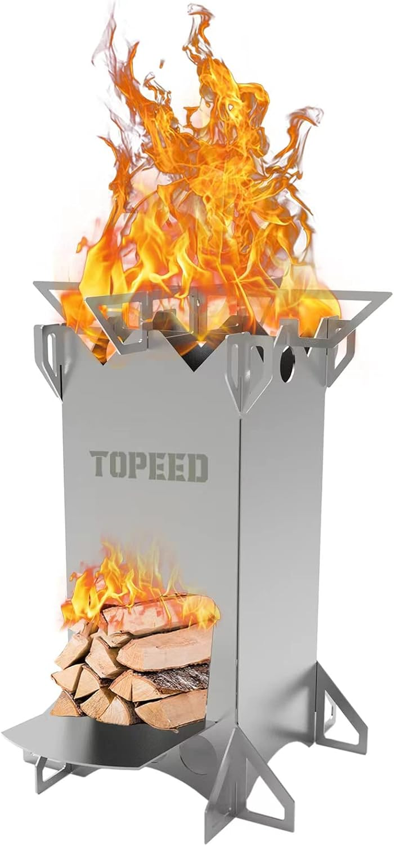 Backpacking Camping Rocket Stove,Portable Stainless Steel Wood Burning Camping Stoves for Outdoor Cooking Hiking Survival Travel Picnic BBQ image number 2