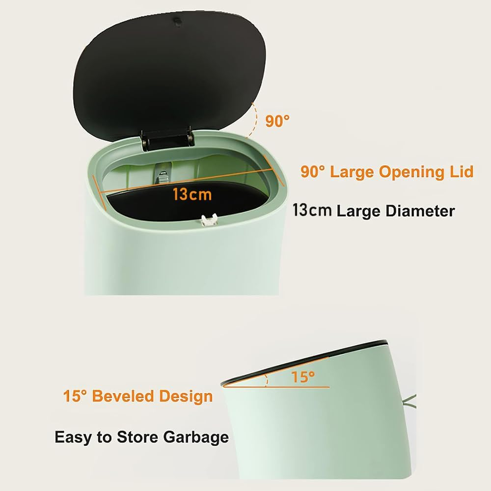 Mini Desk Trash Can with Lid-Removable Small Rubbish Bin-3.5L Plastic Trash Bin-Pop up Countertop Compost Bin-Counter Garbage Can for Bathroom,Office,Kitchen,Bedroom,Desk,Coffee Table, Green