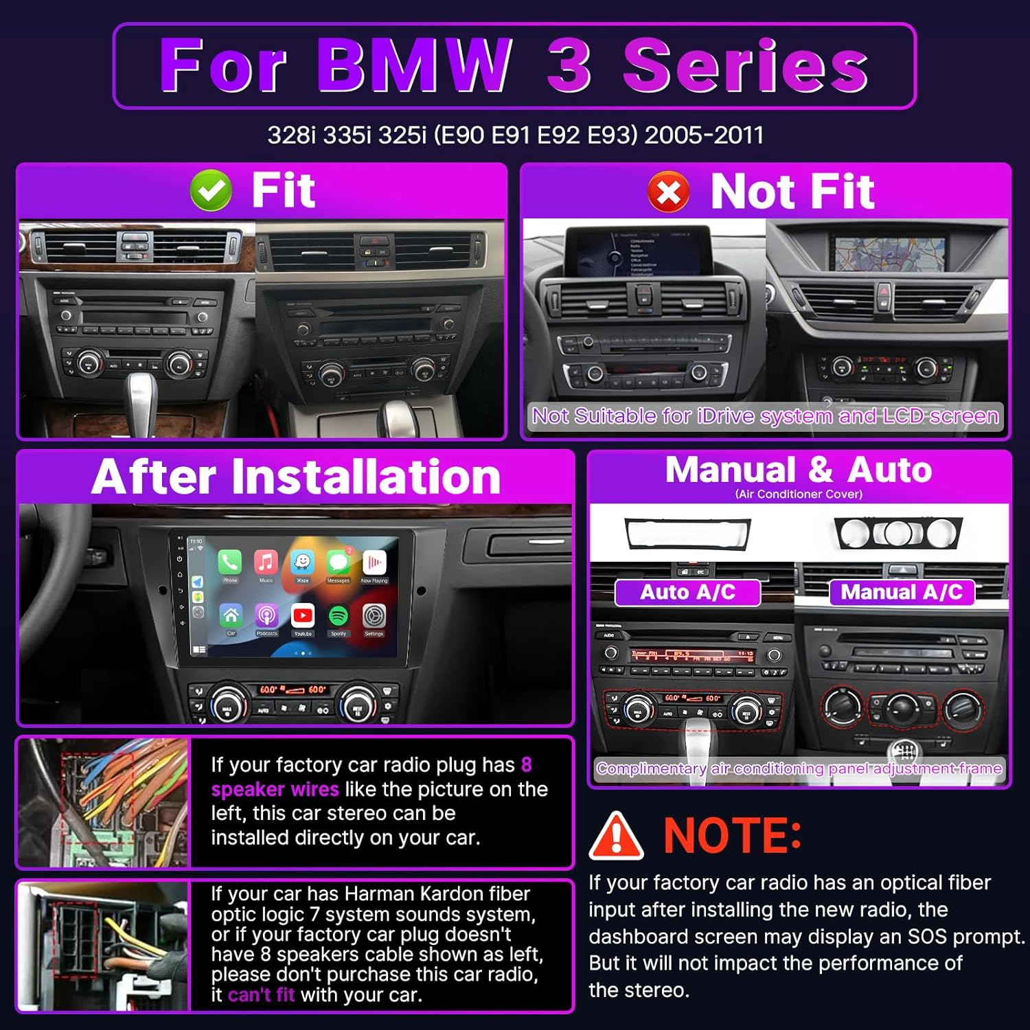 Leadfan Android Car Stereo for BMW 3 Series 328I 335I 325I (E90/E92/E93) 2005-2011 with Wireless Carplay Android Auto 9'' Touch Screen In-Dash GPS Navigation Bluetooth Wifi Unit+Backup Camera+Canbus image number 5
