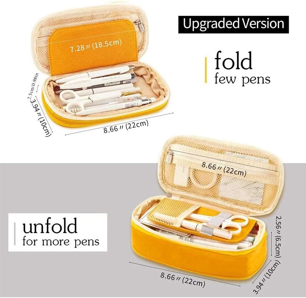 Isuperb Pencil Case Large Capacity Student Pencil Bag Canvas Pencil Pouch Girls Women Stationery Storage Bag Double Zipper Pencil Organizer for High School Office Students Teens Adults, Yellow