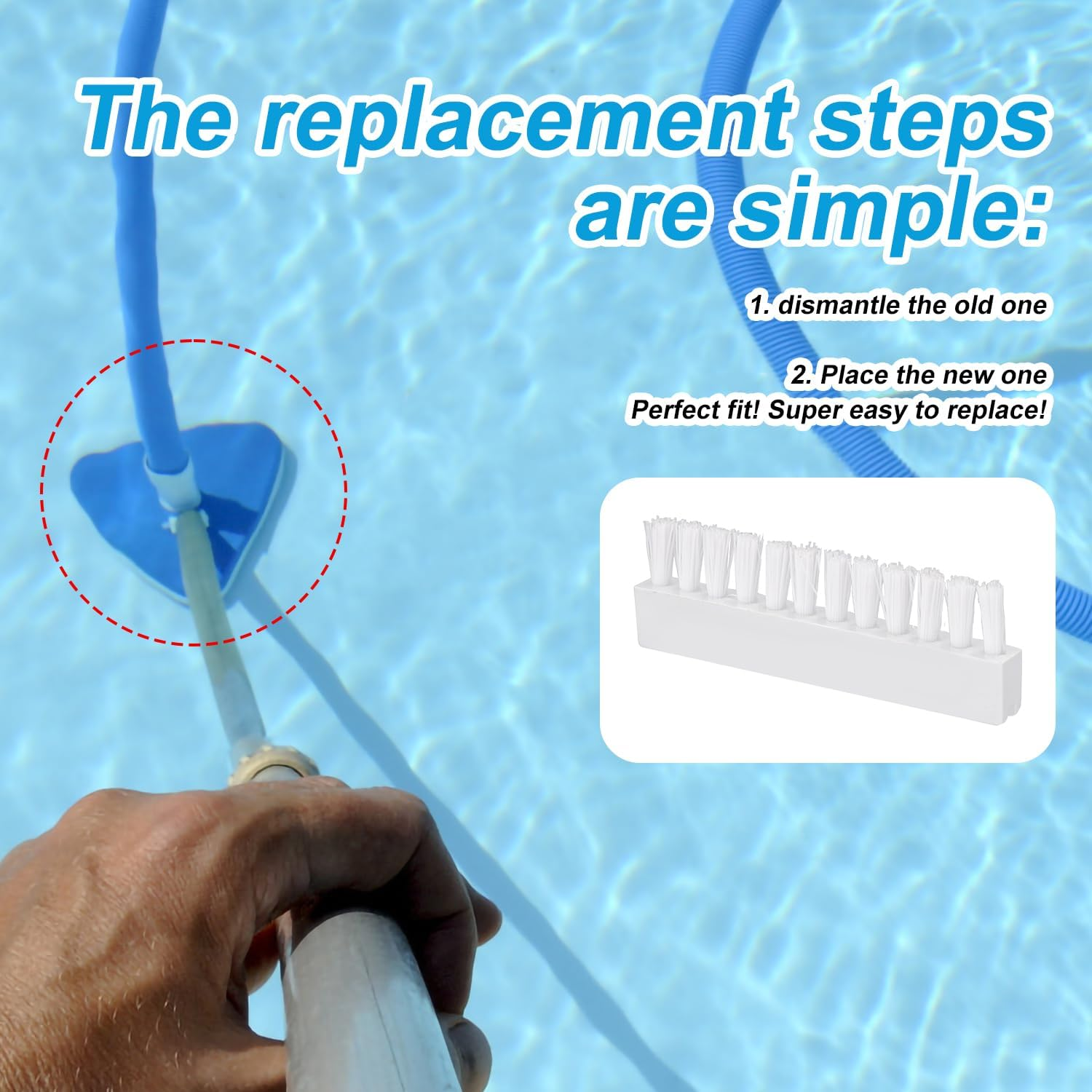 7Pcs Pool Vacuum Head Replacement Brushes, 3.15X0.98In Pool Cleaning Tools Plastic Universal Fit Pool Replacement Parts for Pool Vacuum Head Attachment image number 3