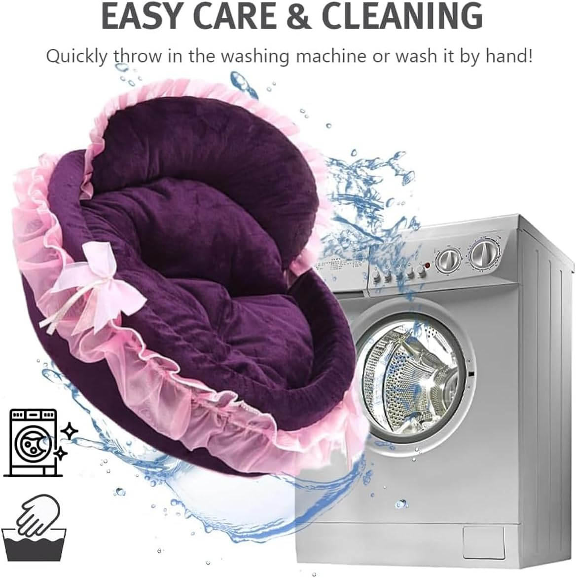 AIMALL Soft Princess Pet Bed with Lace Design and Removable Cushion for Cats and Small Dogs Anti-Slip Bottom 18.9 Inches Diameter