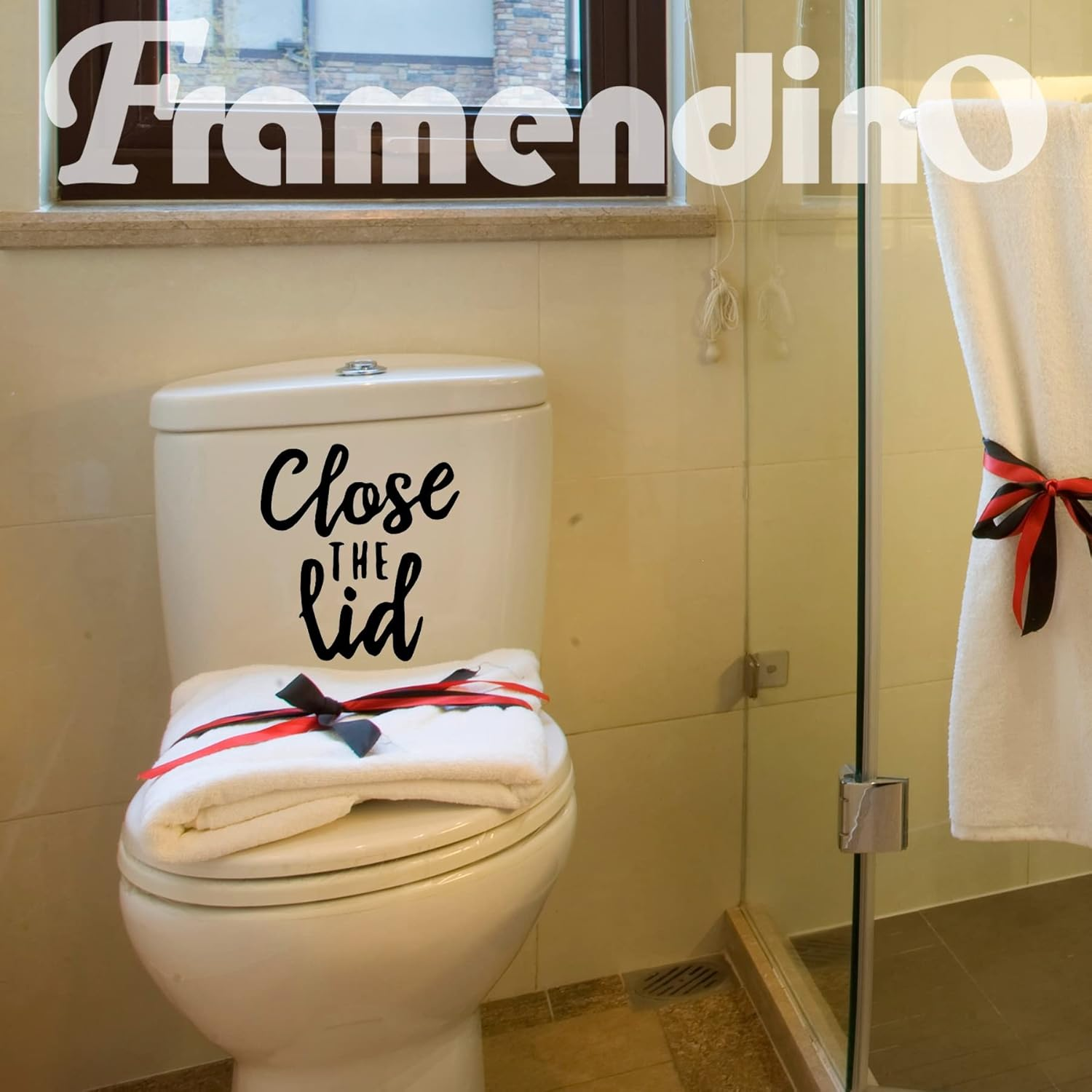 Framendino, 4 Pack Funny Toilet Seat Stickers Flush and Close Lid Decals Sign for Home Bathroom image number 2