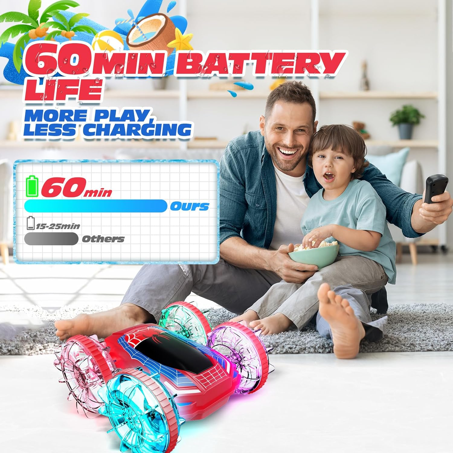 Tecnock Amphibious Remote Control Car Boat, 4WD Gesture RC Cars with Magnetic Charging, 60 Min Playtime, LED Lights, Pool Toys for Kids Ages 6-12, Toys for Boys Girls (Red) image number 5