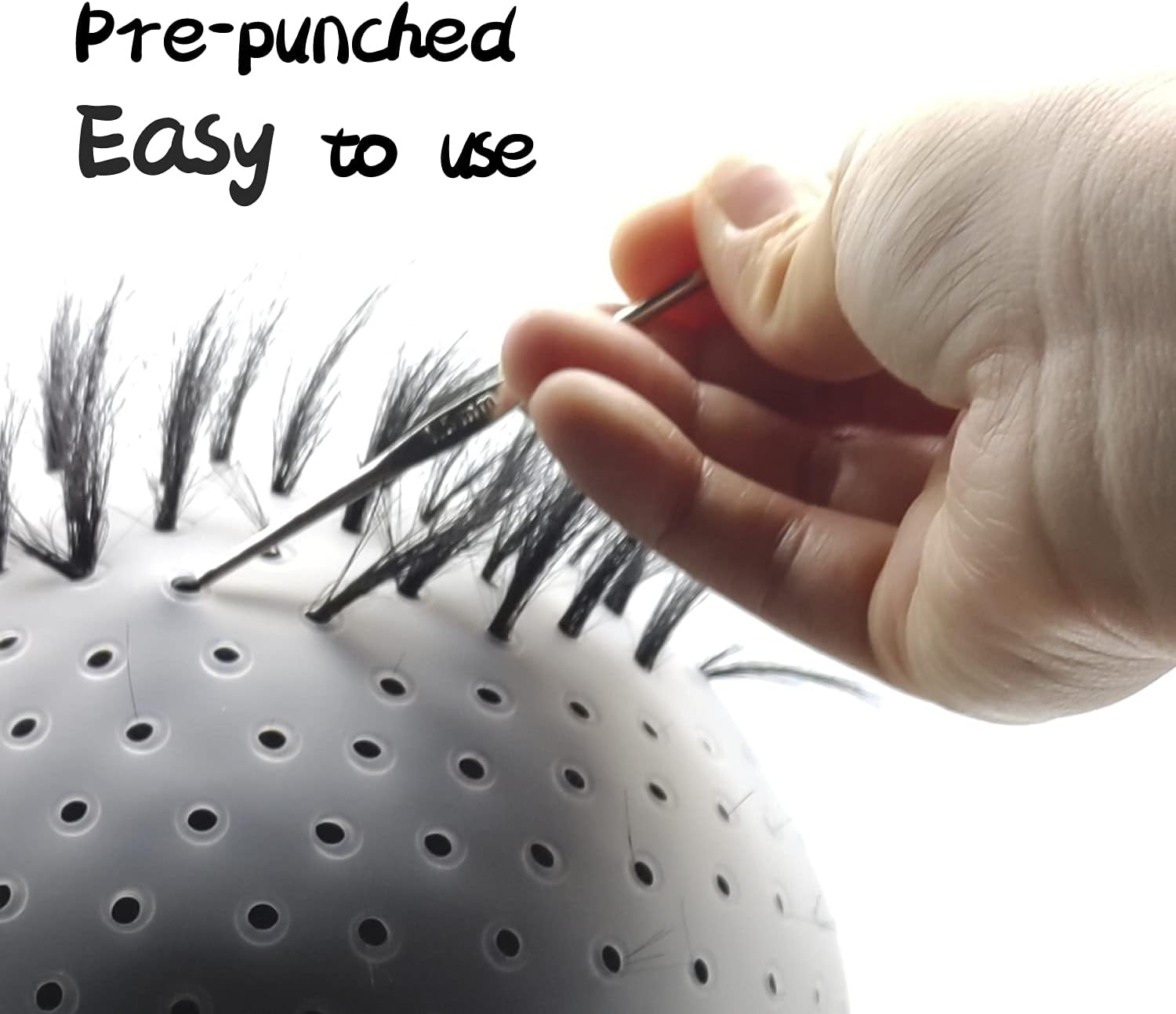 3 PCS Pre-Punched Hair Highlighting Cap with Hook Kit - Silicone Dyeing and Frosting Cap for DIY Highlights at Home Hair Salon - Reusable Barber Cap (White)