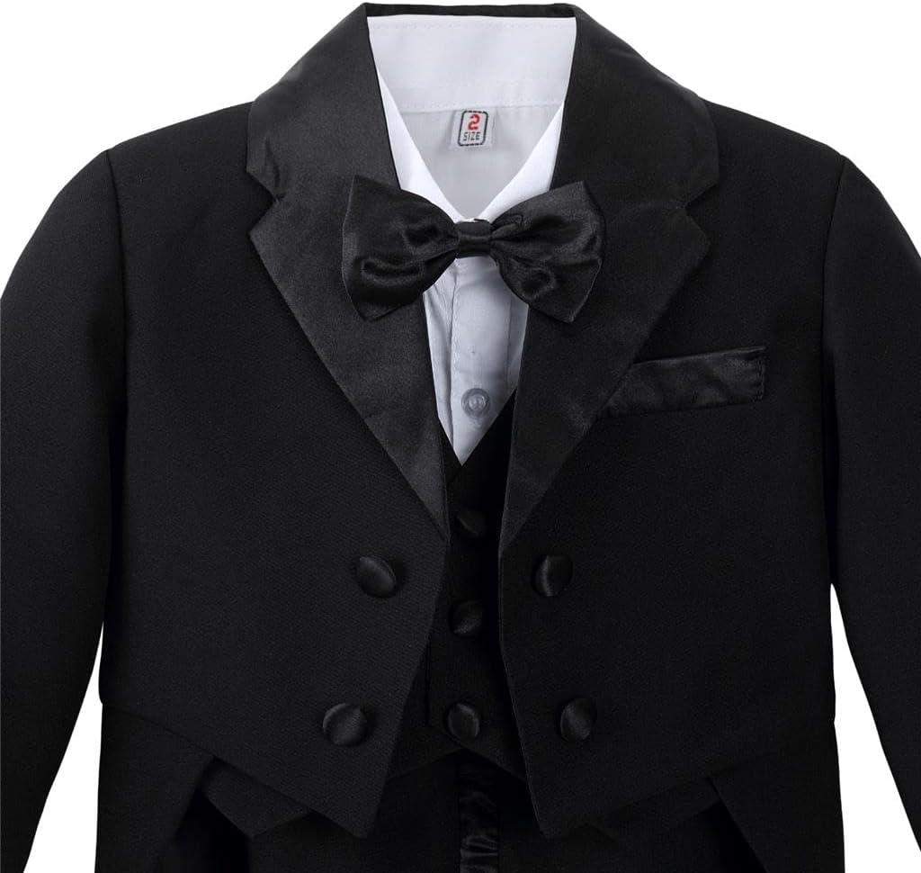 Dressy Daisy Baby & Toddler Boys Tuxedo Suits & Blazers Wedding Outfit Set Formal Occasions Smart Wear for 3 Months to Size 4, Black White Ivory image number 6