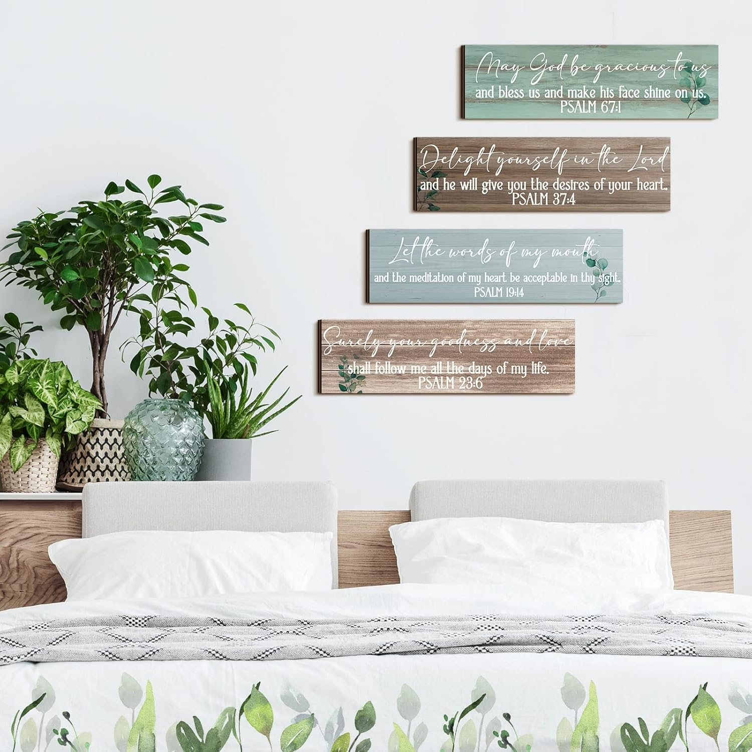 Yulejo 4 Pieces Bible Verses Wall Decor Psalms Scripture Wooden Christian Sign Rustic Wall Art Prayer Decorations for Home (Delicate Style) image number 5