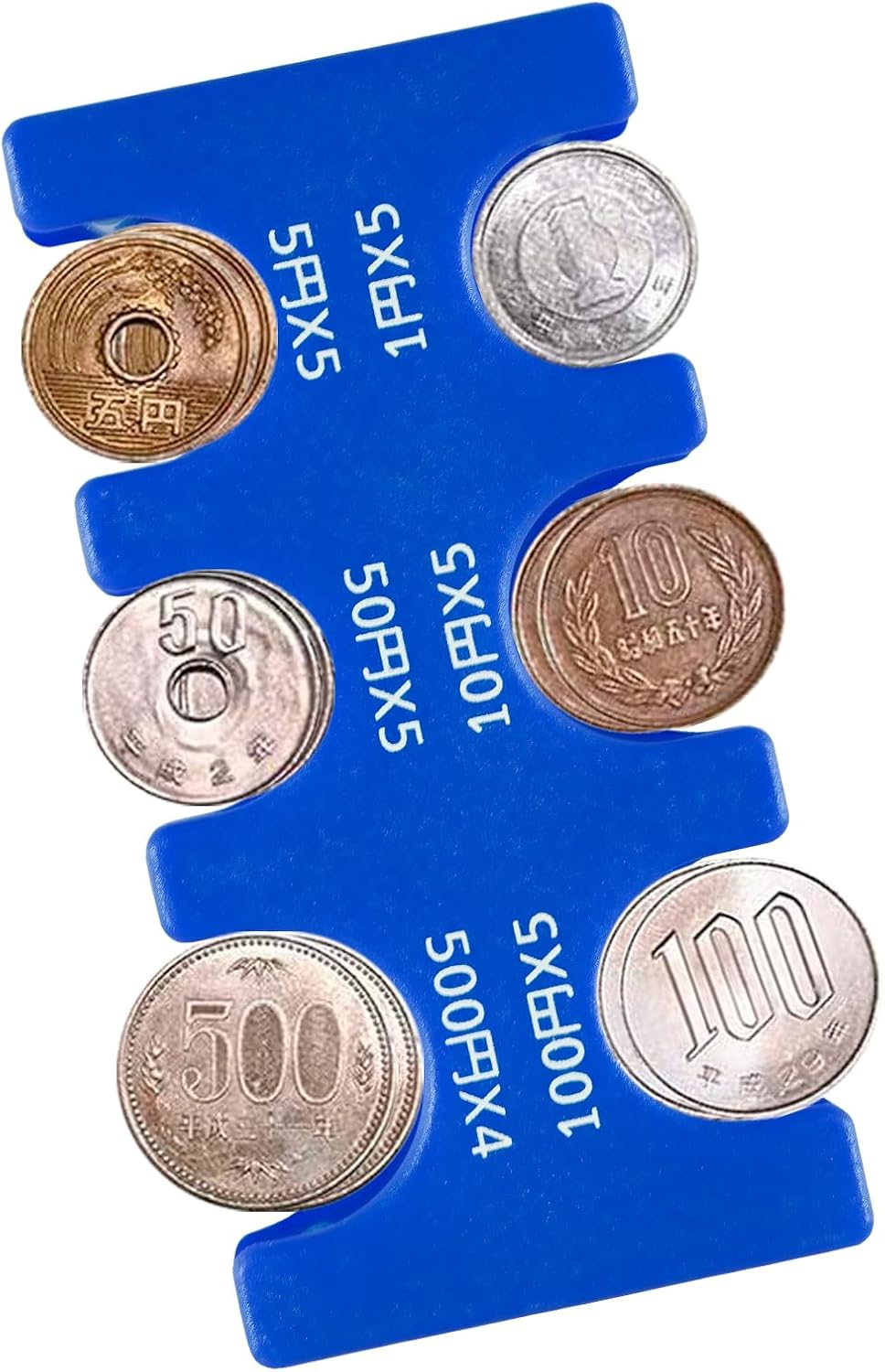 Japanese Yen Coin Holder Hard Case Organizer and Storage for Coins Rectangle JPY Coin Organiser and Dispenser, Plastic Coin Sorter Wallet (Blue)