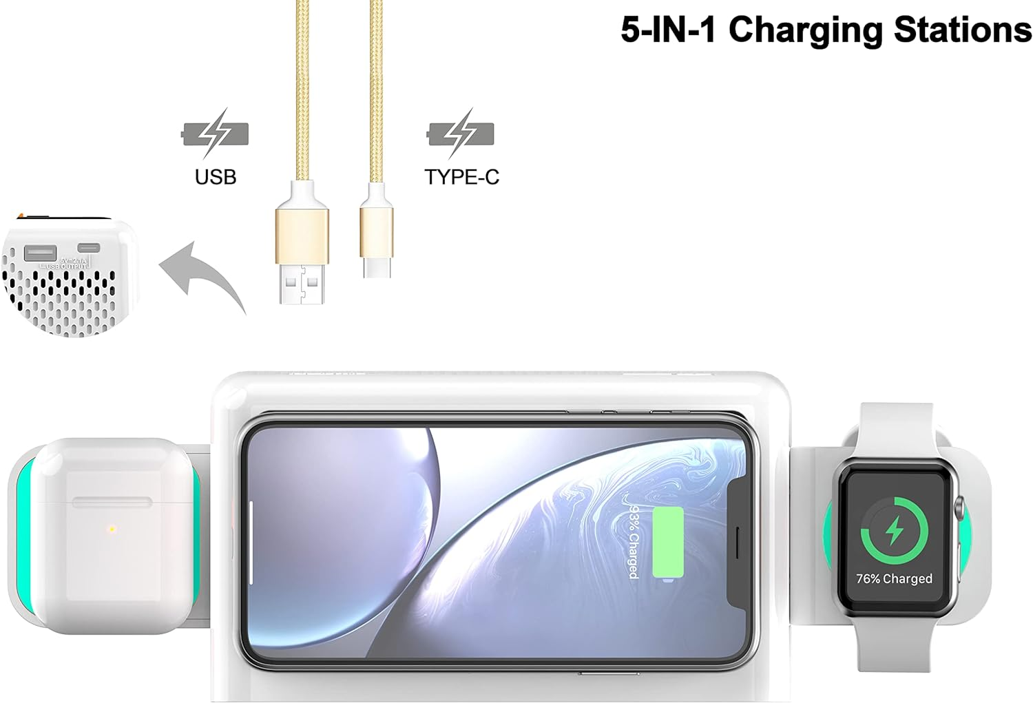 Emerson Radio Smartset Alarm Clock AM/FM Radio with Wireless Charging, Bluetooth Speaker, Fast Charging for Airpods/Iphone, Foldable Stand, USB Charger, Adjustable LED Glow, ER100501, Black/Neon image number 2