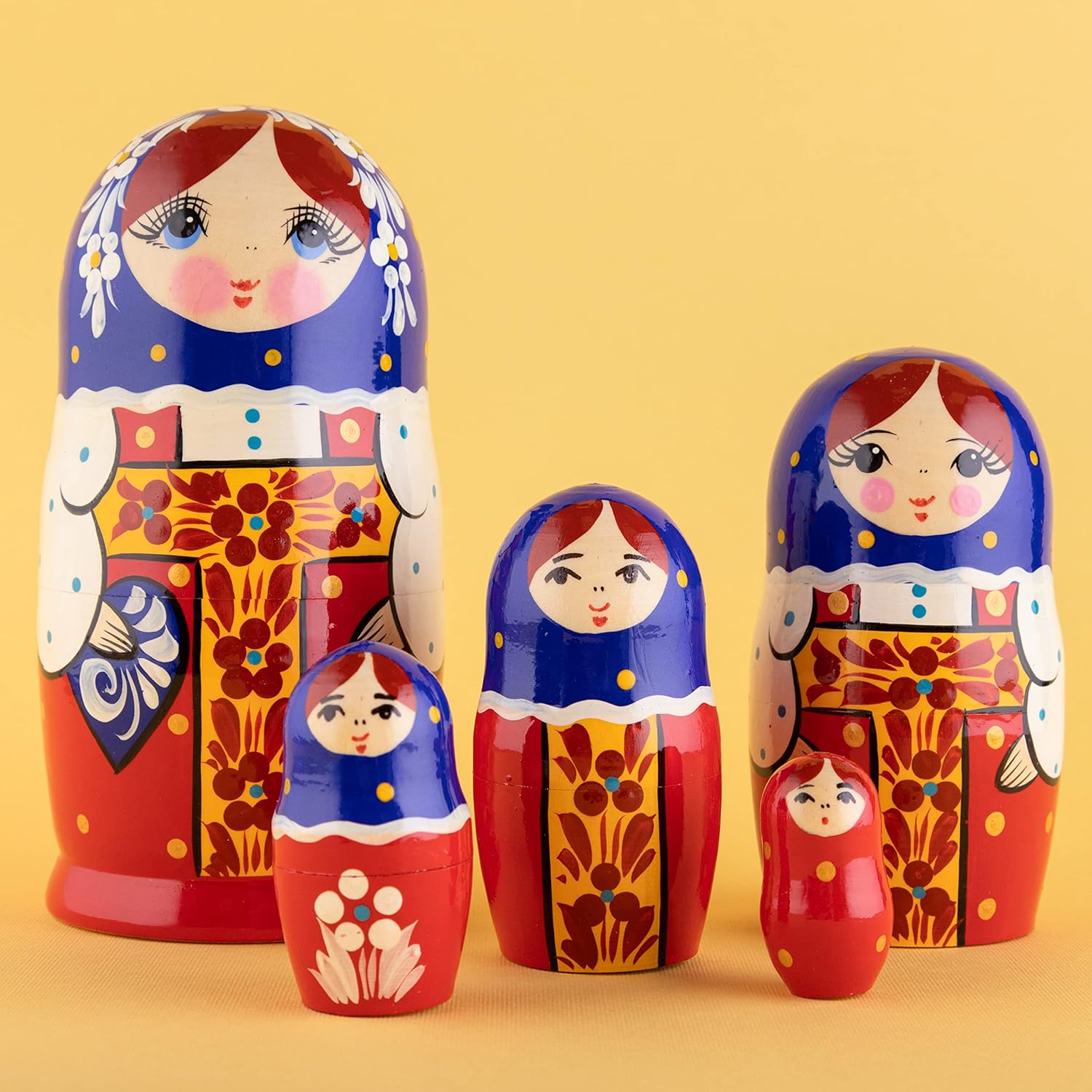 Russian Nesting Dolls, 5 Traditional Matryoshka Red Sarafan Style | Babushka Wooden Dolls, Traditional Costume Design, Hand Made in Russia | Red Sarafan, 5 Piece, 7 Inches image number 3