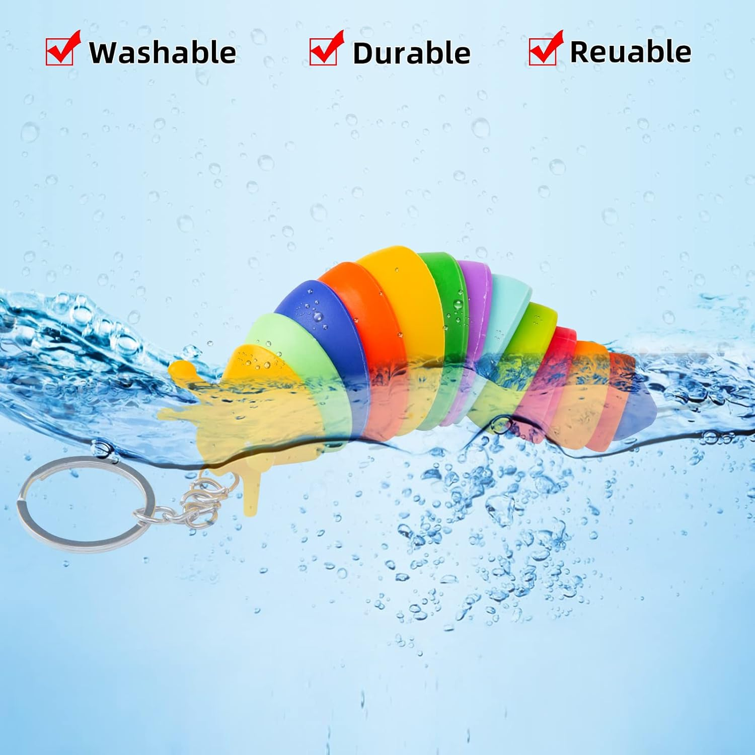 MEIEST 6 PCS Mini Fidget Slug Key-Chain Toys,3D Articulated Stretch Caterpillar Sensory Stress Relief Flexible Hand Toy, Ideal Party Favor Colorful Anti-Anxiety Office Desk Pet Toys image number 5