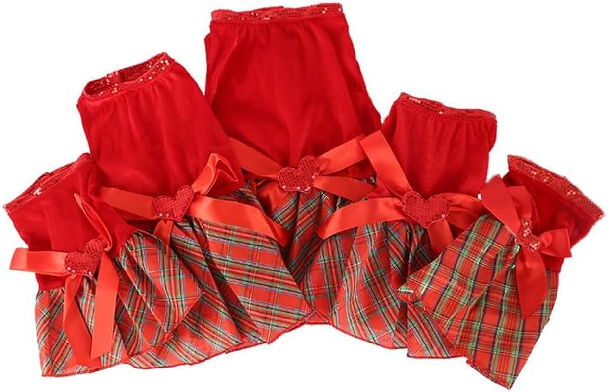 Bow-Knot Christmas Pet Costume Plaid Skirt Dog Clothes Santa Dress (Red, XS) image number 4