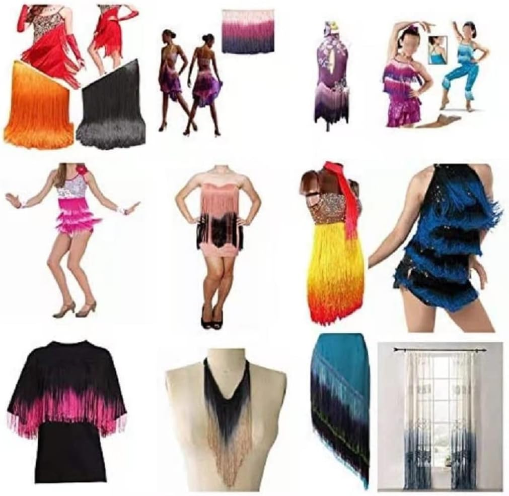 Fringe Trim Tassel 8 Inch Wide 2 Yards Long for Clothes Accessories Latin Wedding Dress DIY Decoration (3-Gold) image number 6