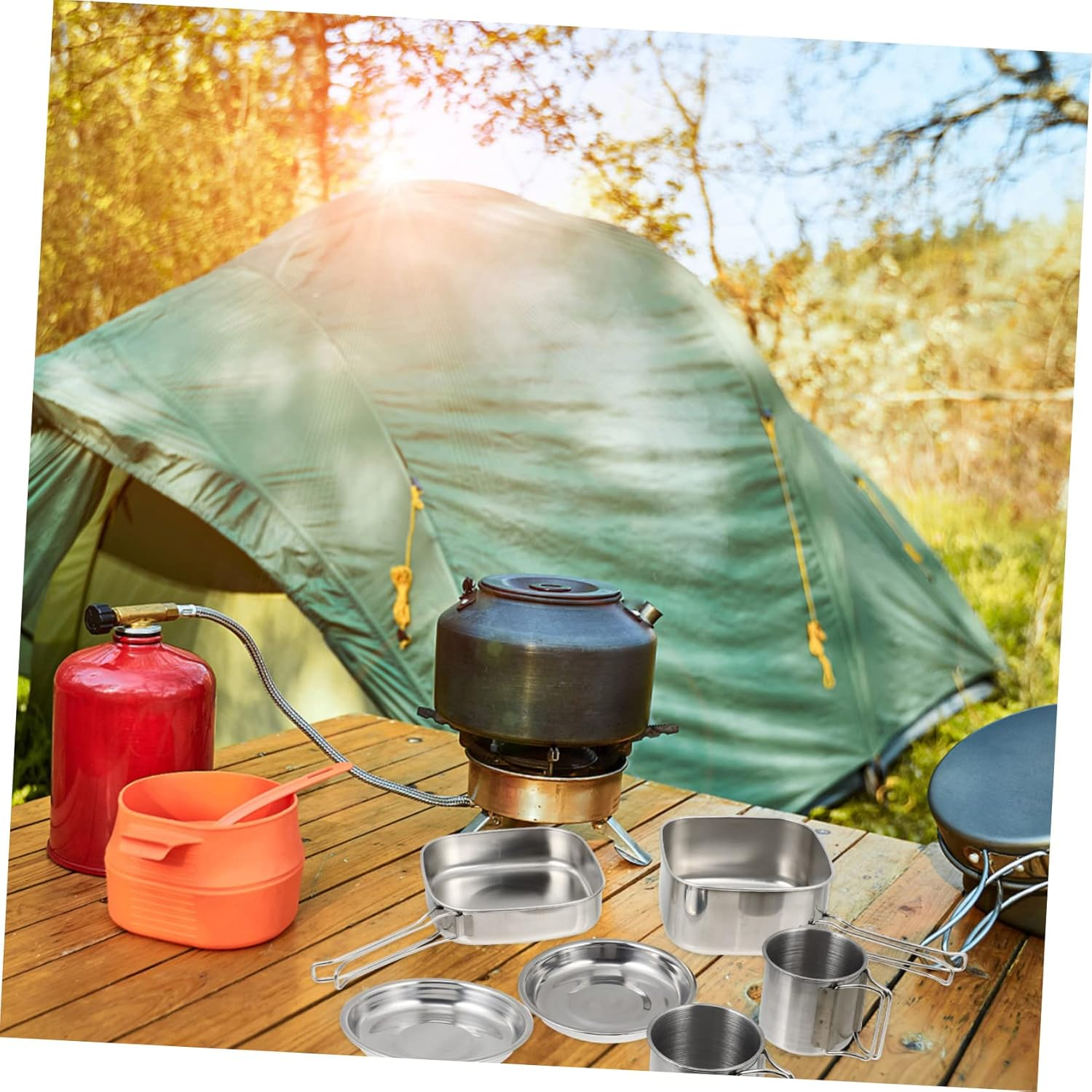 1Set Portable Outdoor Stainless Steel Cookware Set Camping Cooking Utensils for Hiking Picnics Outdoor Activities Lightweight and Easy to Use image number 1