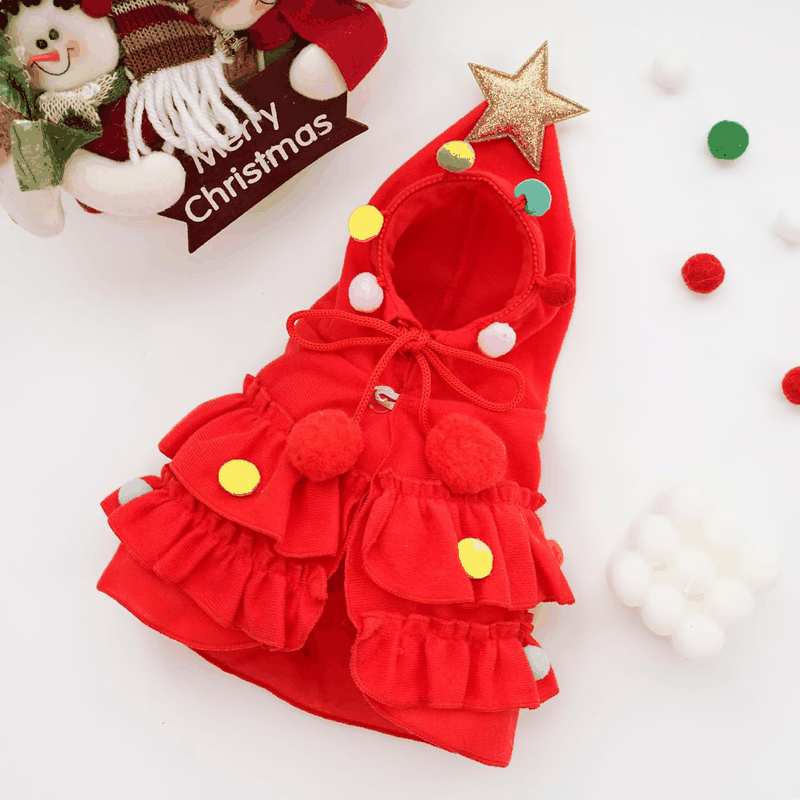 Pet Christmas Clothing Elf Clothing Cat Cloak Dog Clothing Little Cat Cloak Christmas Tree Little Dog Cat Pet (Red, L) image number 5