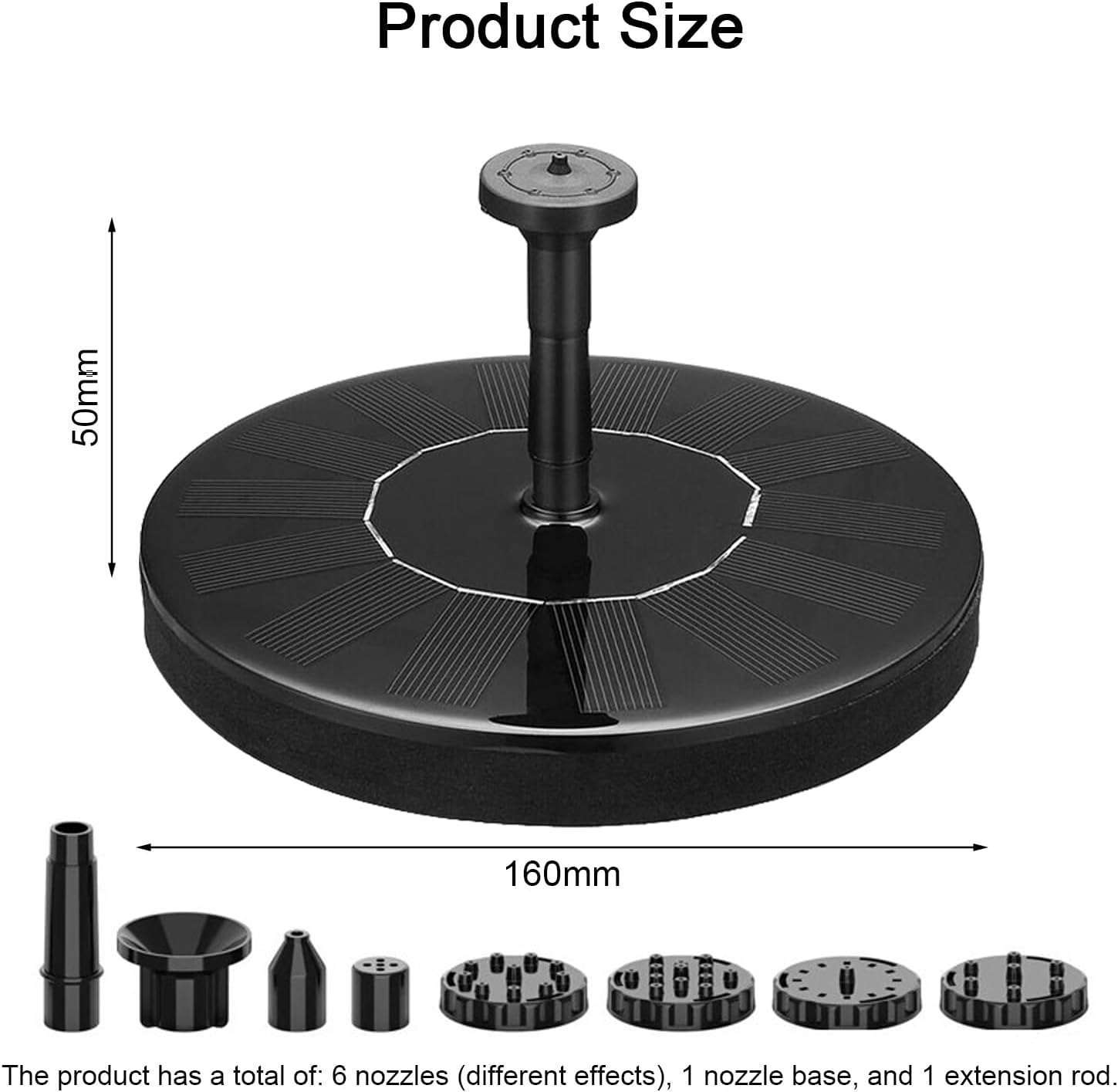 2024 Upgraded Garden Solar Fish Pond Fountain, 16CM Solar Powered Bird Bath Fountain, DIY Solar Fountain Pump with 6 Nozzles Floating Fountain, for Water Feature Outdoor, Garden, Fish Tank
