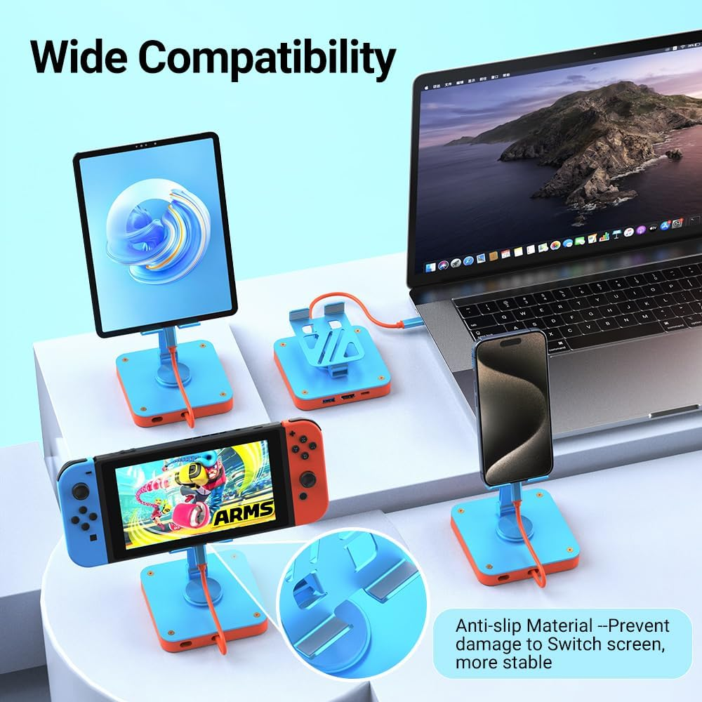 GOPALA Switch Dock: Adjustable Stand for Nintendo Switch/Oled/Steam Deck/Ipad Pro/Macbook/Dell/Hp - 4K/1080P Replacement Docking Station image number 3
