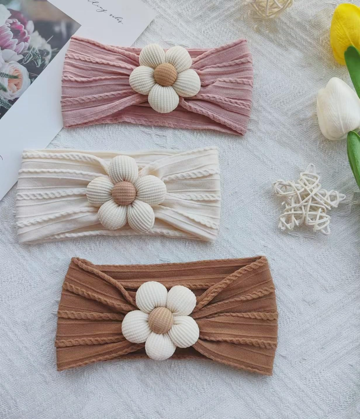 Hjiaruiky Baby Headbands Baby Girls Bows Headband Newborn Bow Handmade Soft Headbands with Bows Hairbands for Infant Toddler Black White Pink (BROWN+BEIGE+PINK) image number 1